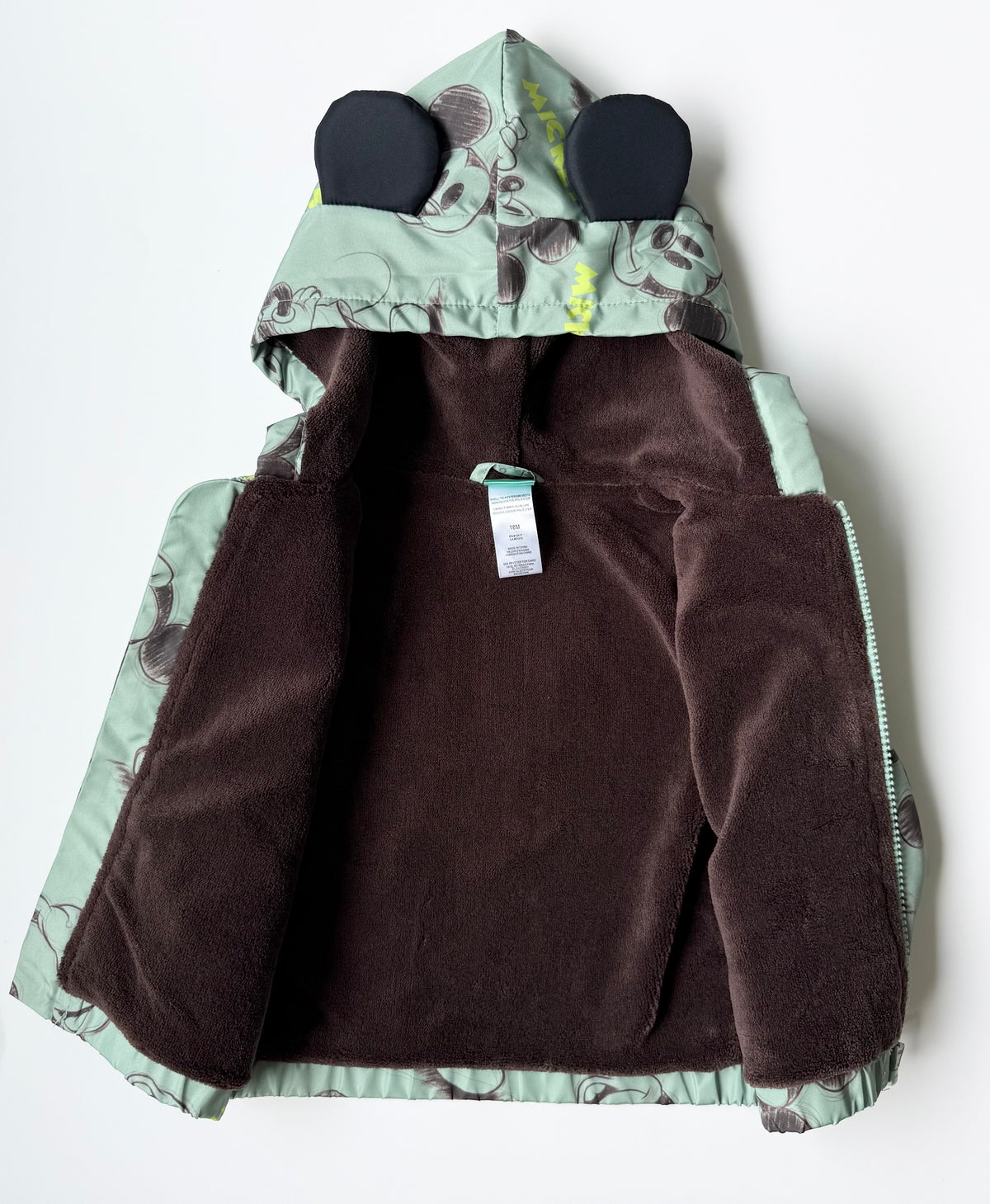 Disney Baby Green AOP Mickey Fleece Lined Windbreaker (18 Months)