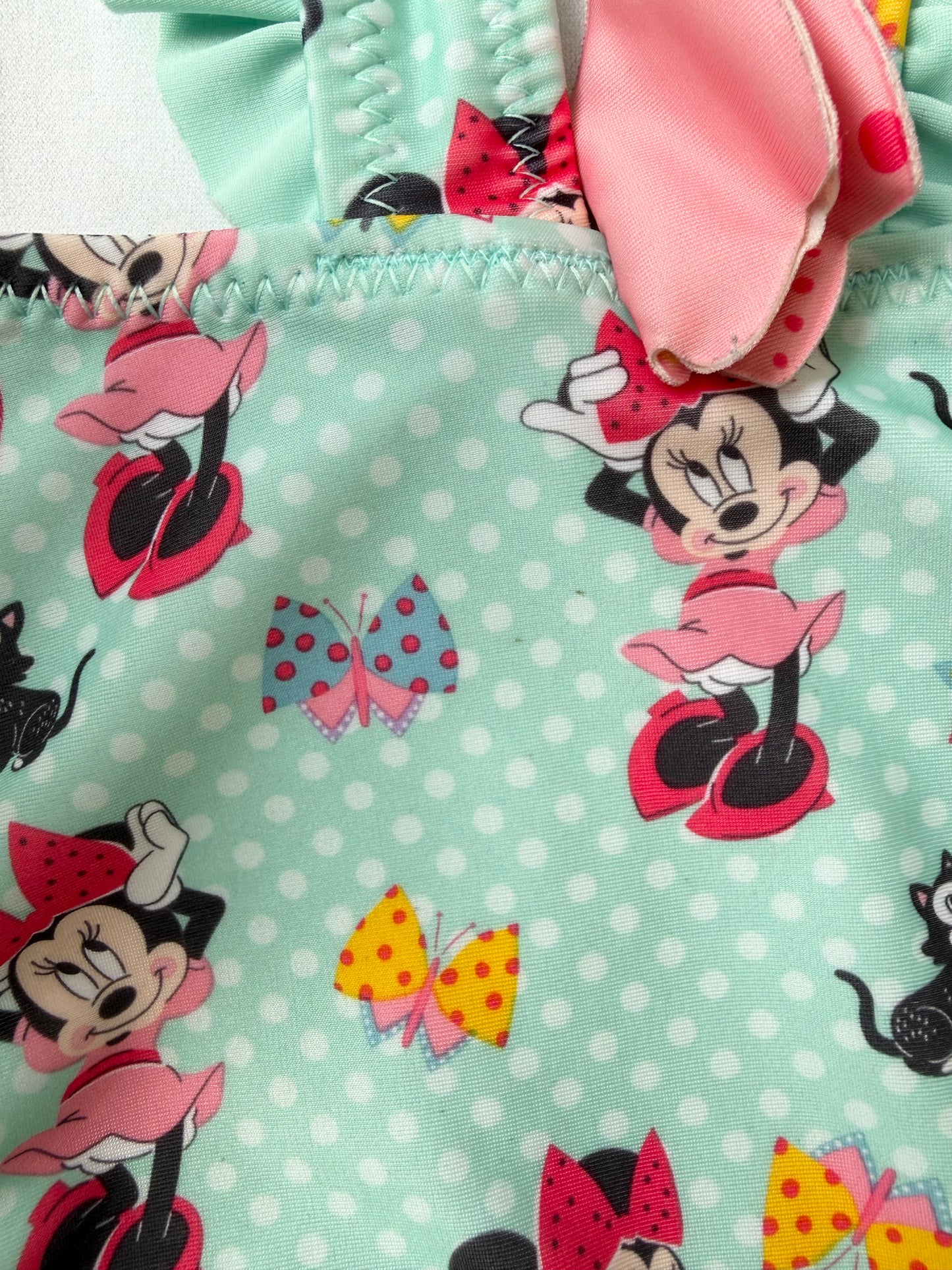 The Disney Store Light Blue Polkadot Minnie & Figaro One Piece Swimsuit (4T)