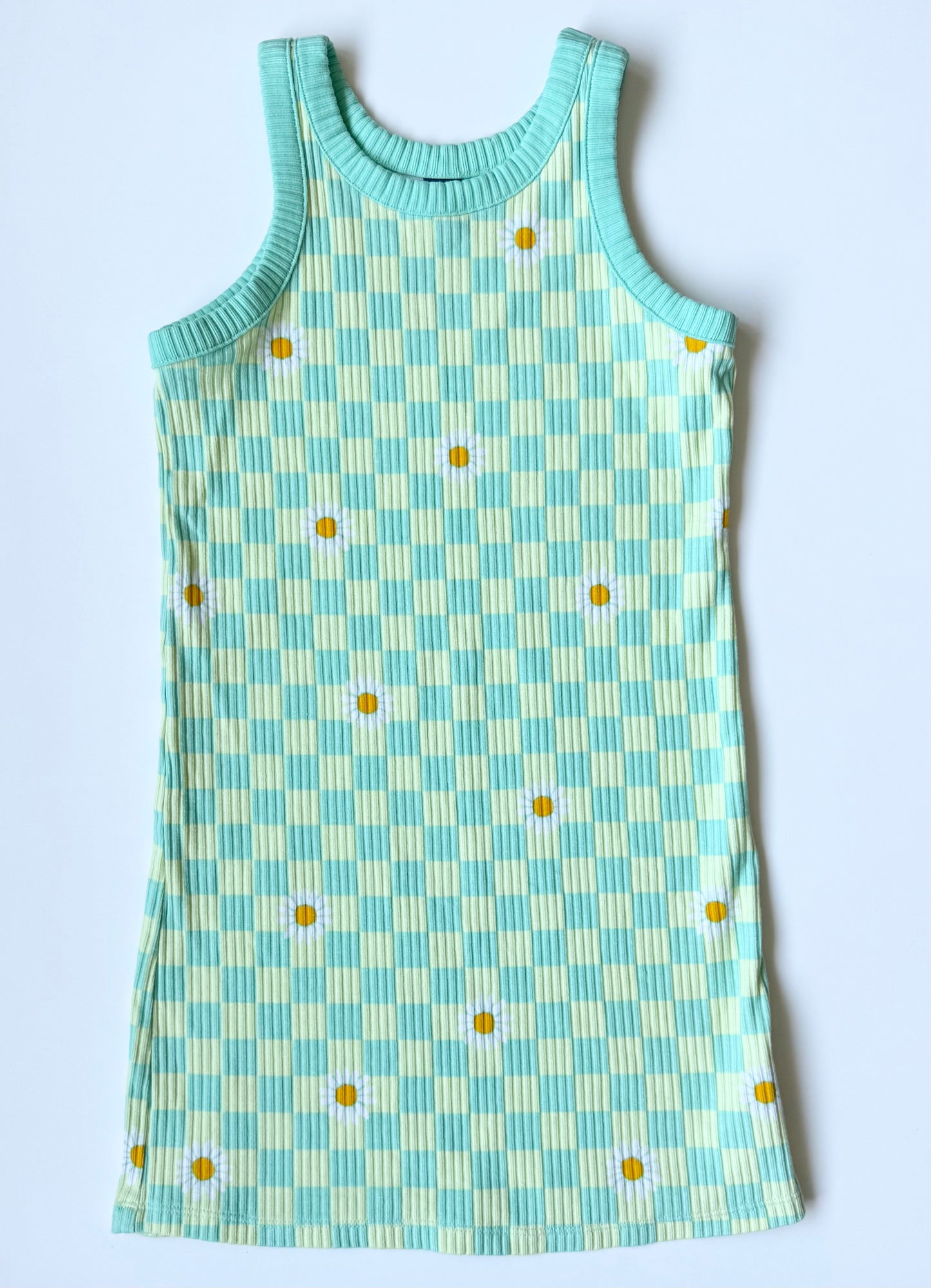 Old Navy Retro Neon Checkered Daisies Ribbed Tank Dress (6-7 Years)