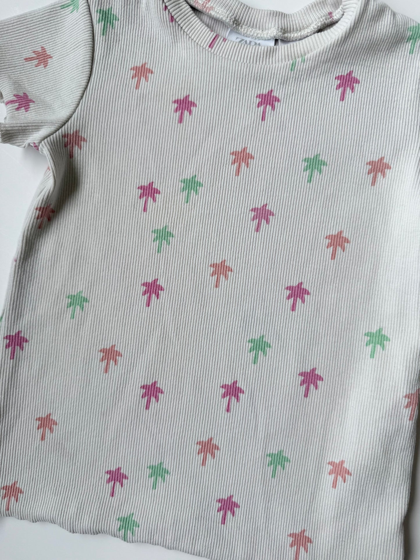 Zara Off White Ribbed Colorful Palm Trees T-Shirt (2-3 Years)