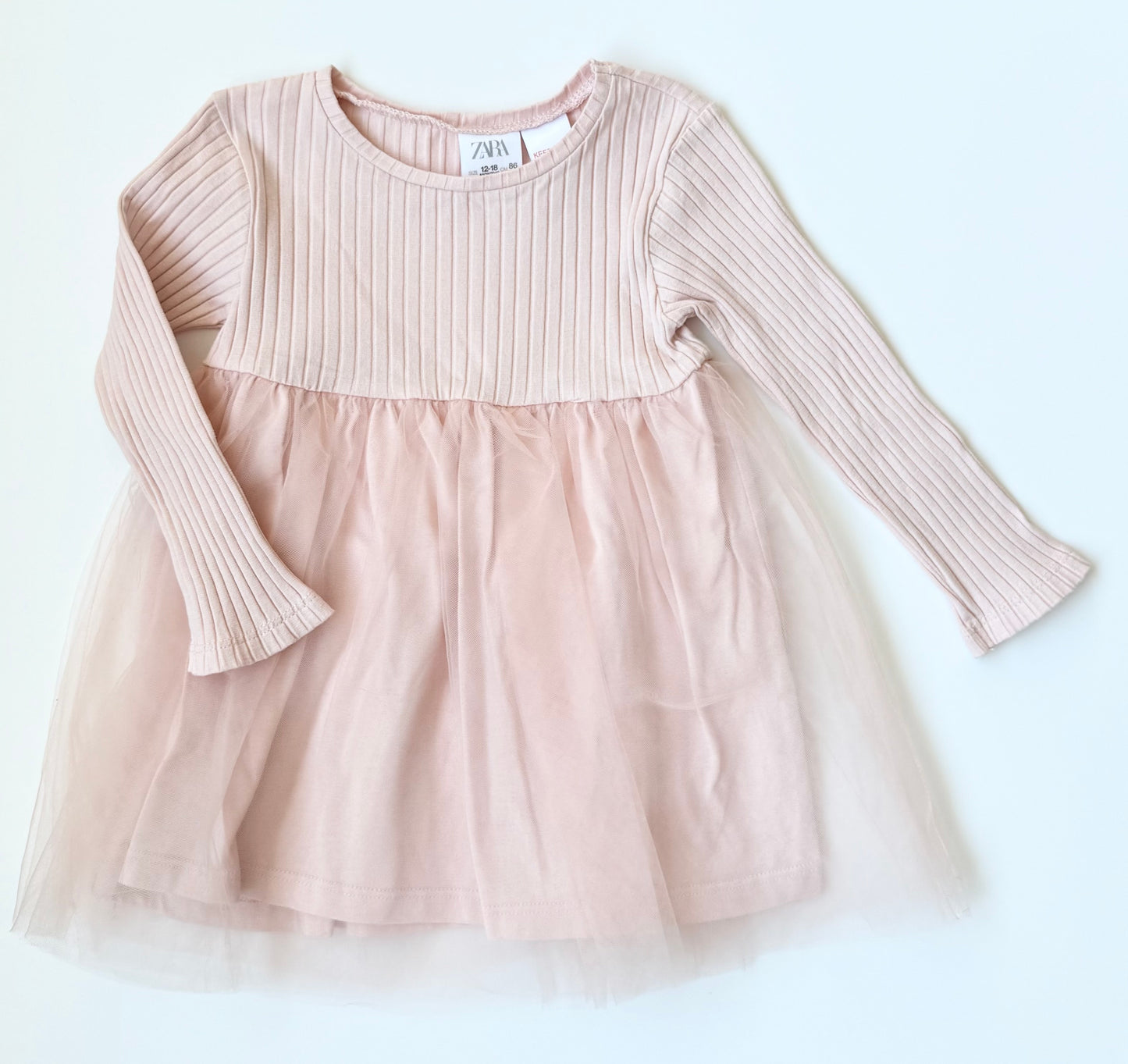 Zara Pink Ribbed Tulle Dress (12-18 Months)