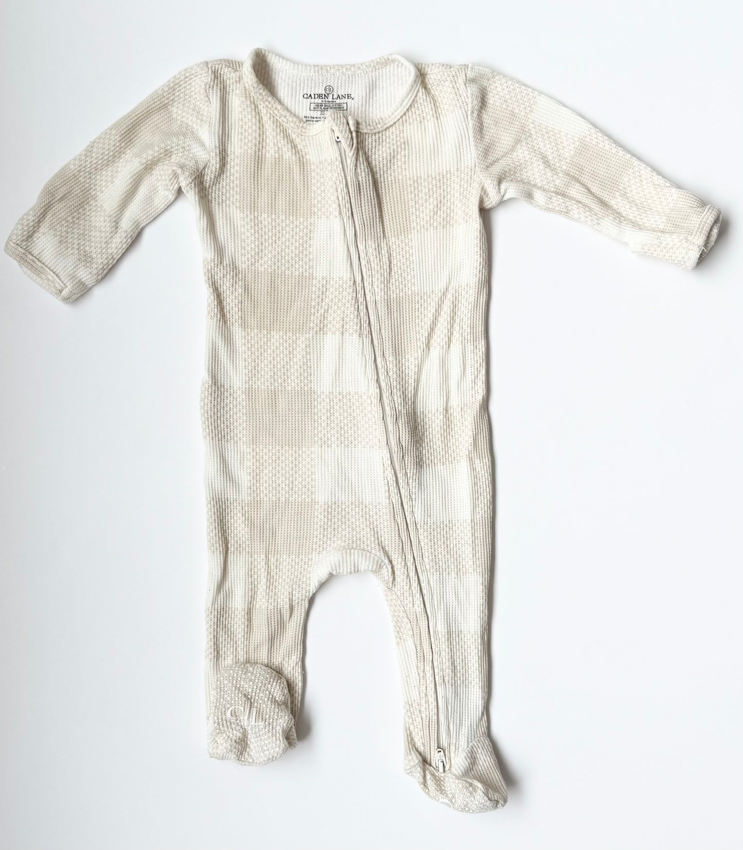 Caden Lane Light Tan Checkered Waffled Sleeper (0-3 Months)