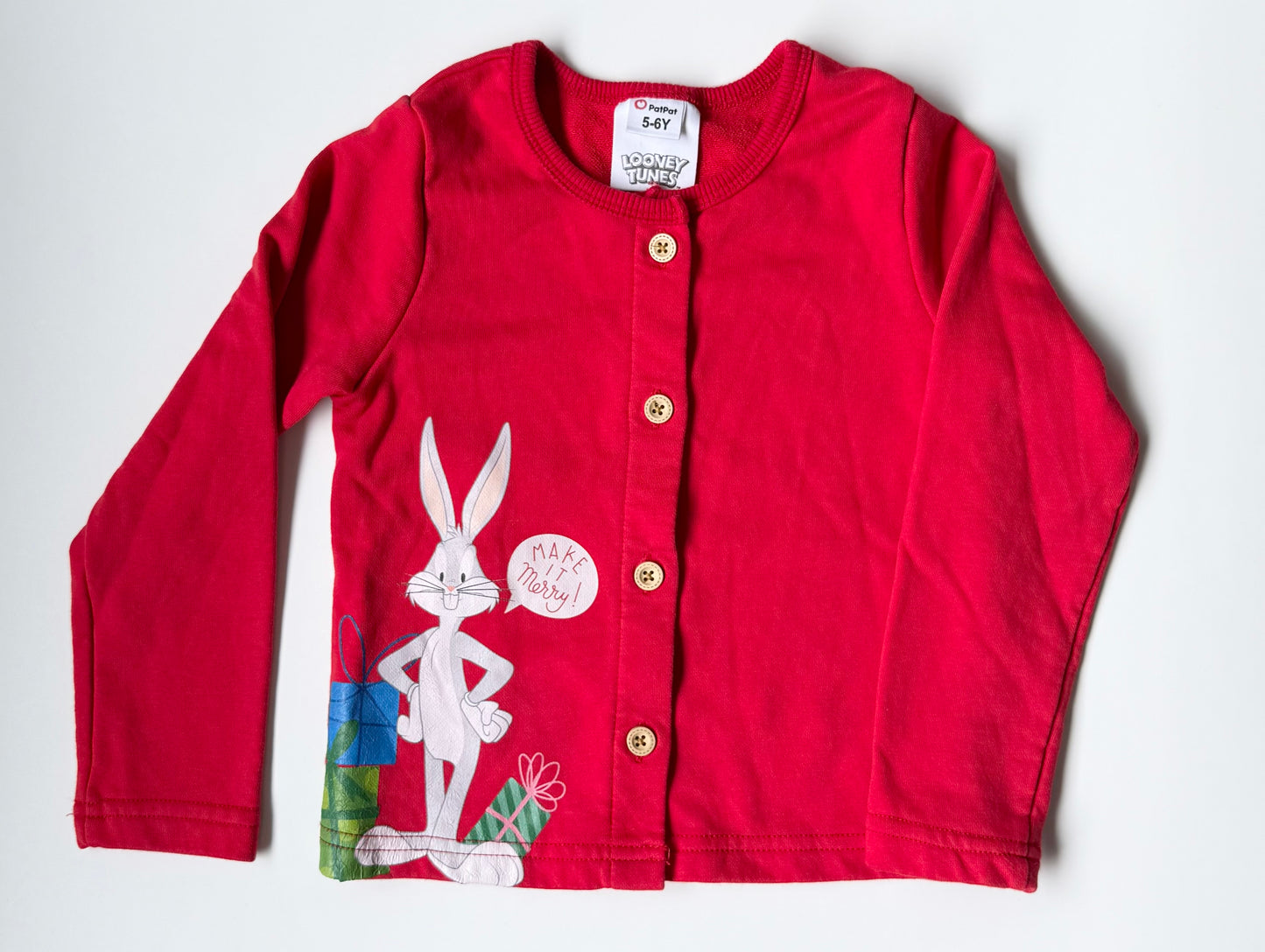 PatPat x Looney Tunes Red Bugs Bunny Christmas Cardigan (5-6 Years)