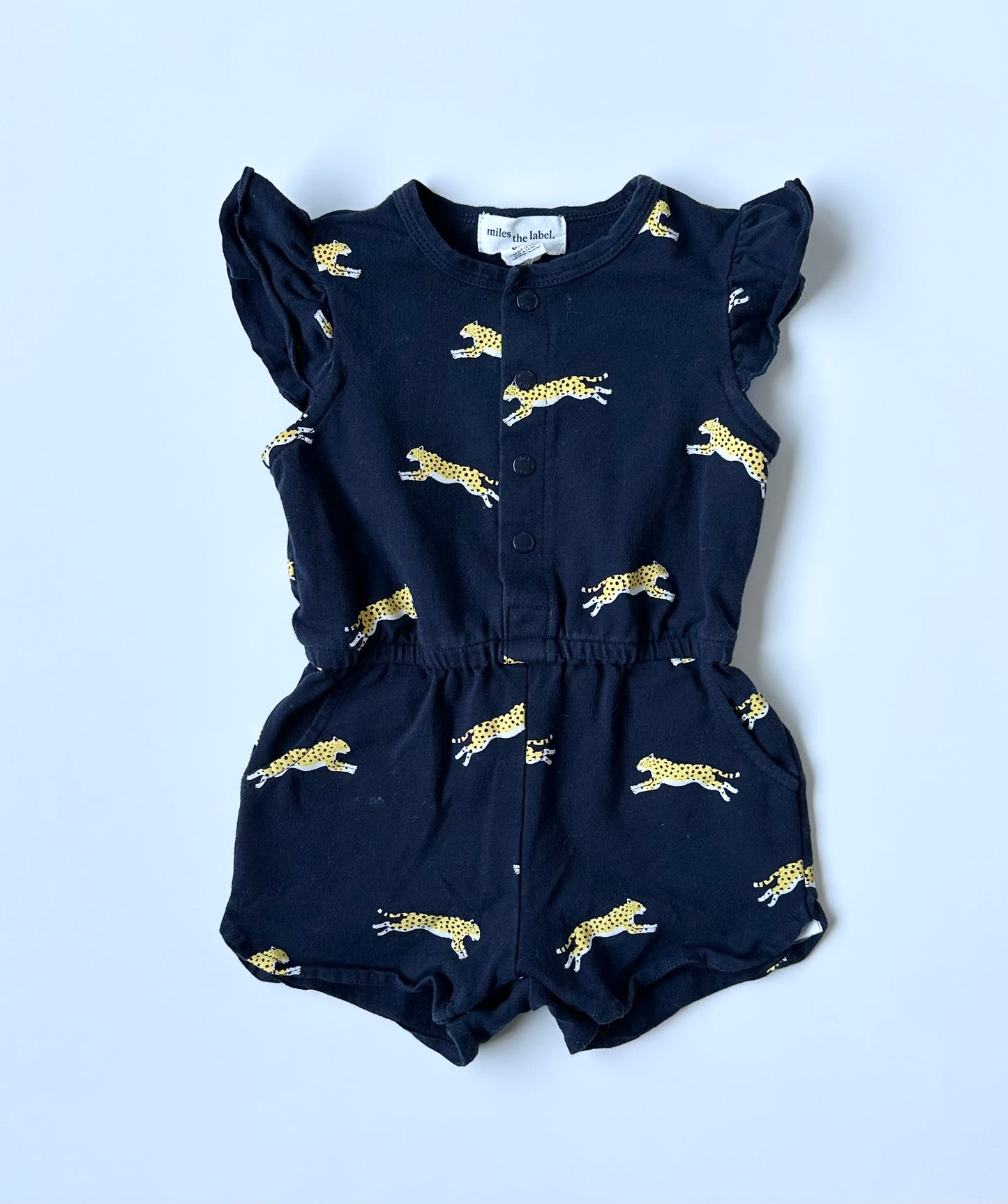 Miles the Label Navy Cheetah Romper (6 Months)