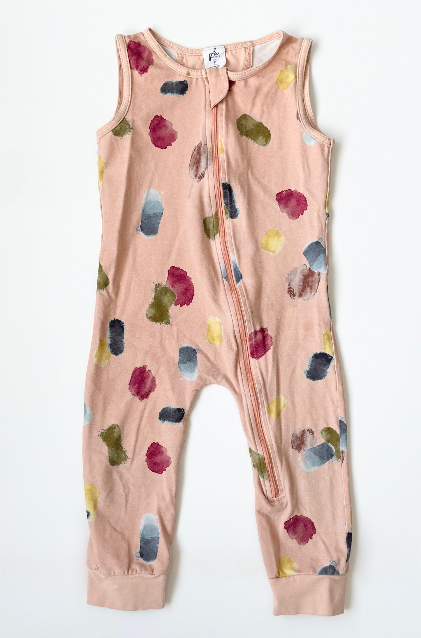 PK Beans Peach & Colored Paint Spots Sleeveless Romper (3T)