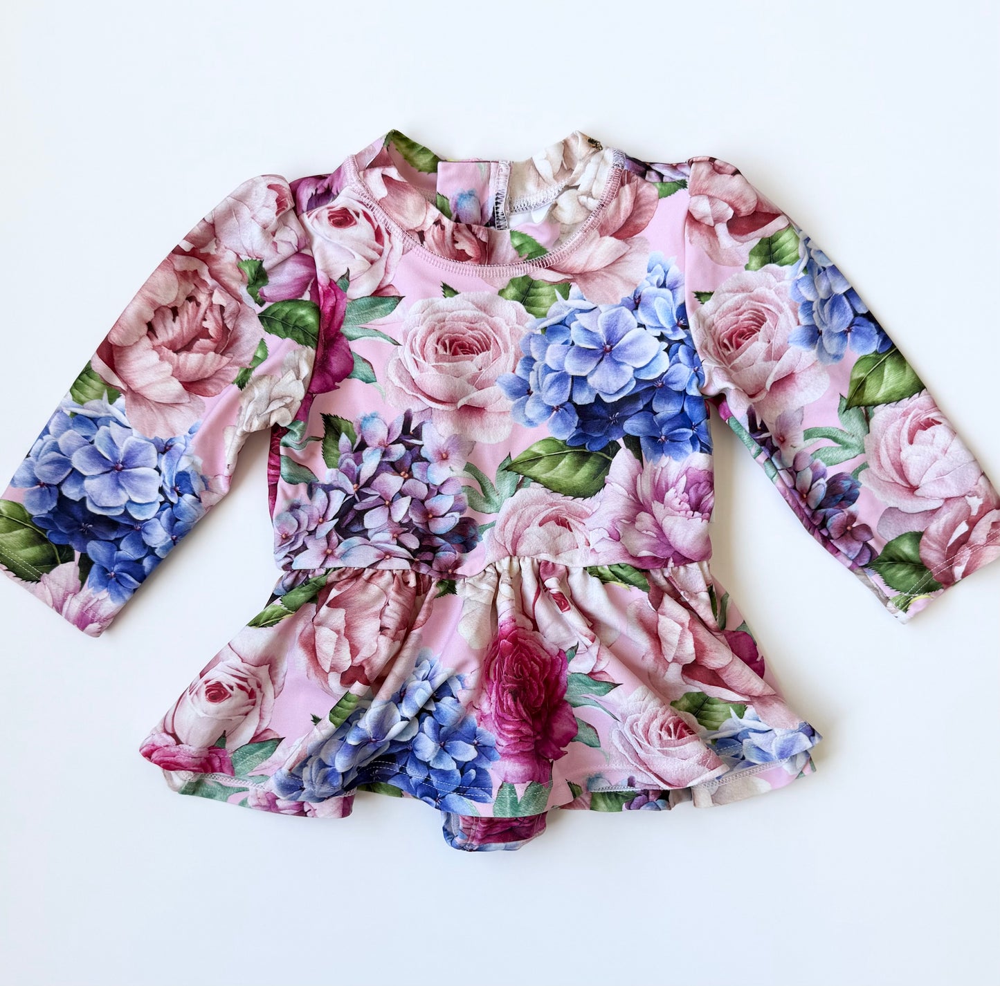 Posh Peanut Pink Floral Onesie Dress Long Sleeve One Piece Swimsuit (2T)