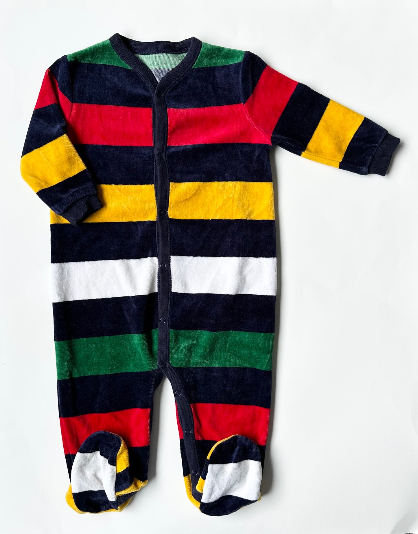 Hudson’s Bay Company Dark Stripped Velour Snap Sleeper (12–18 Months)