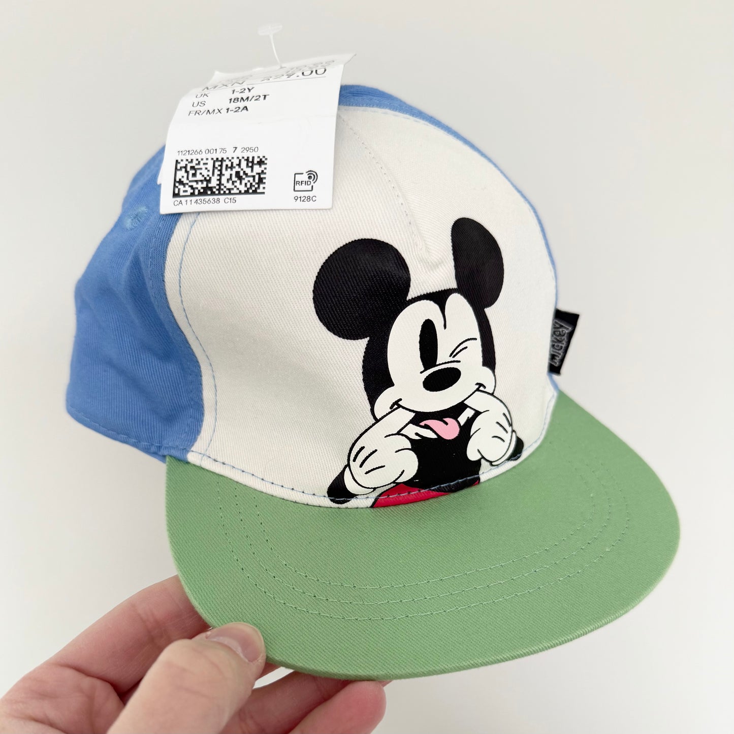 H&M Disney Blue & Green Mickey Mouse SnapBack Hat - New (12-24 Months)