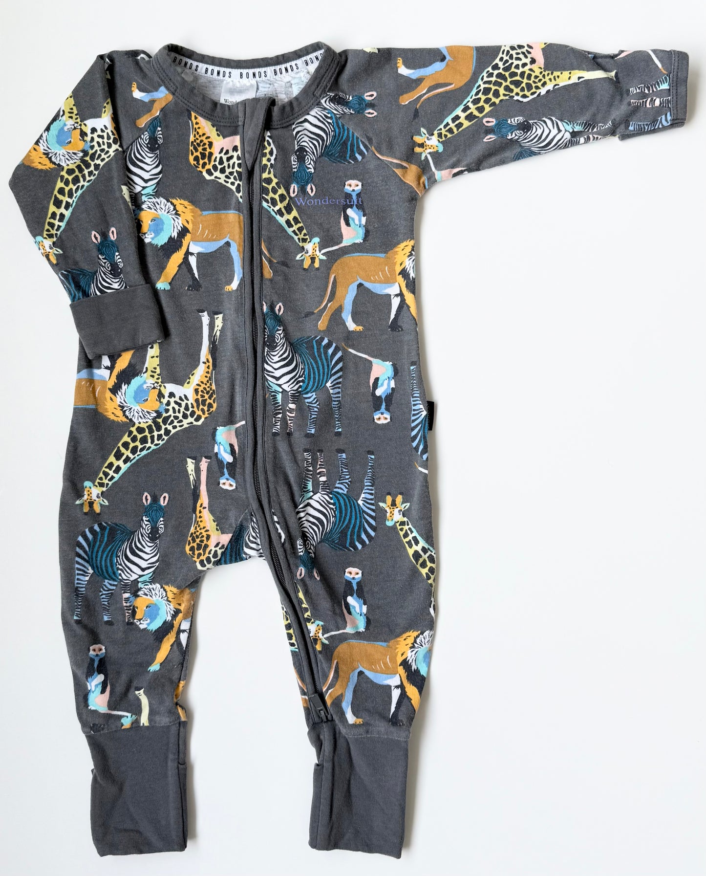 Bonds Wondersuit Dark Grey Safari Sleeper Romper (3-6 Months)