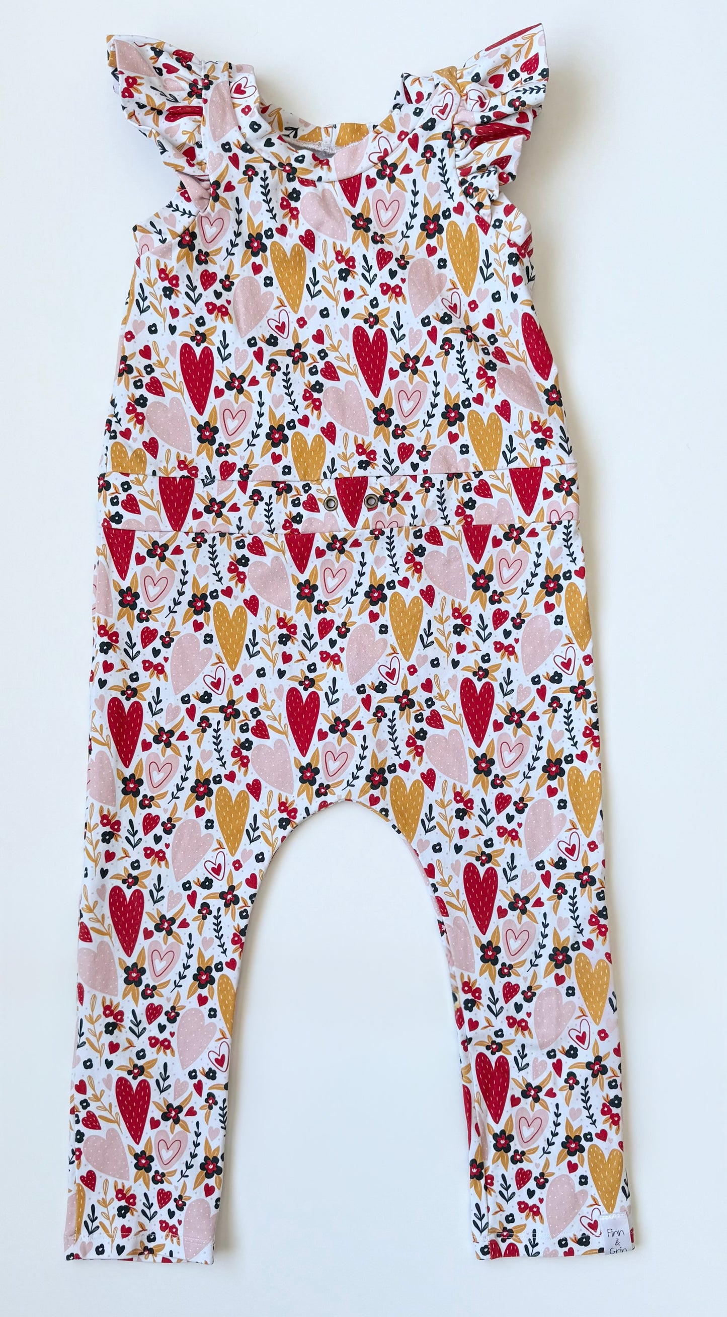 Finn & Grin Colorful Hearts & Florals Jumpsuit (3T)