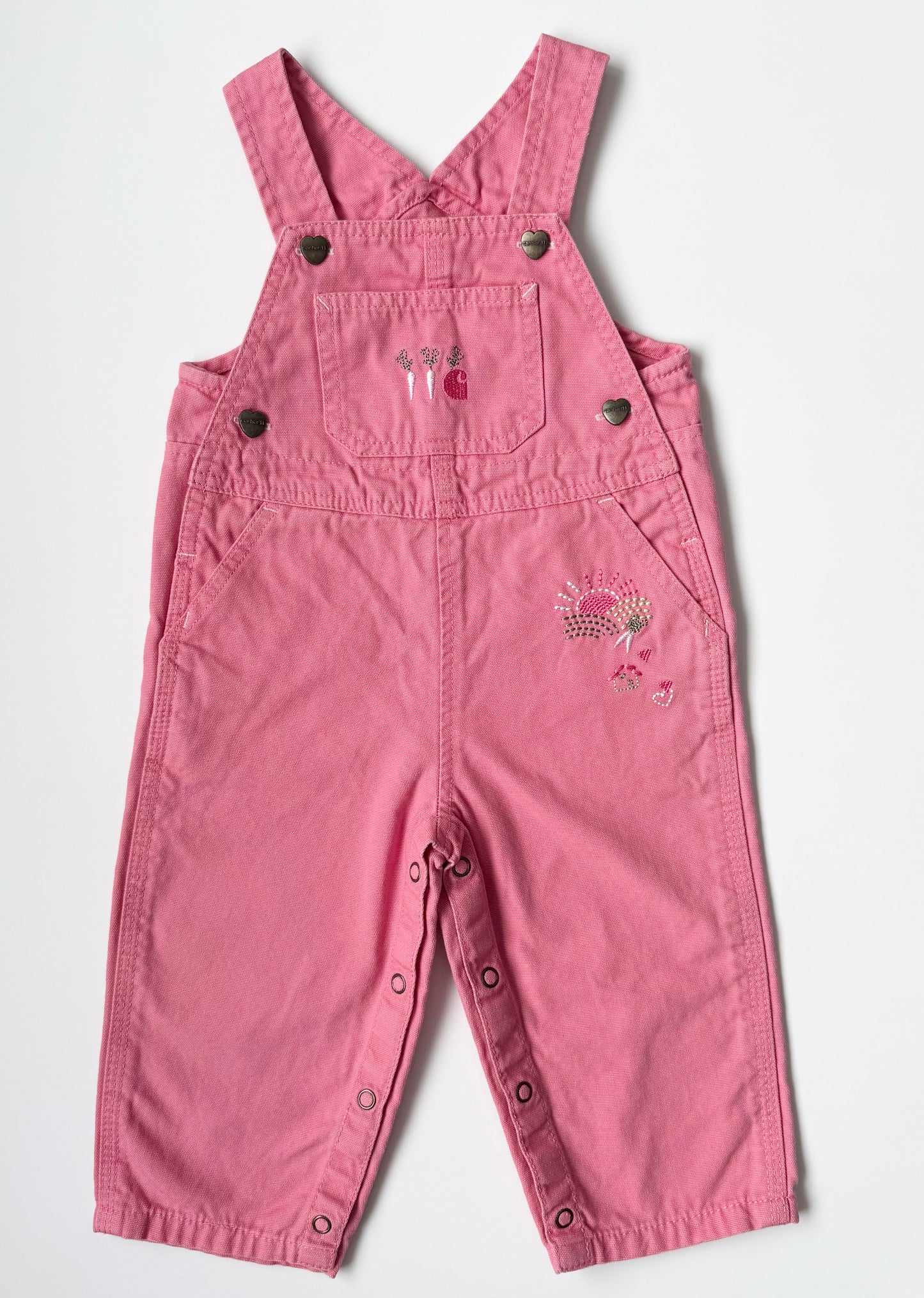 Carhartt Pink Garden Stitching Canvas Bib Overalls (12 Months)