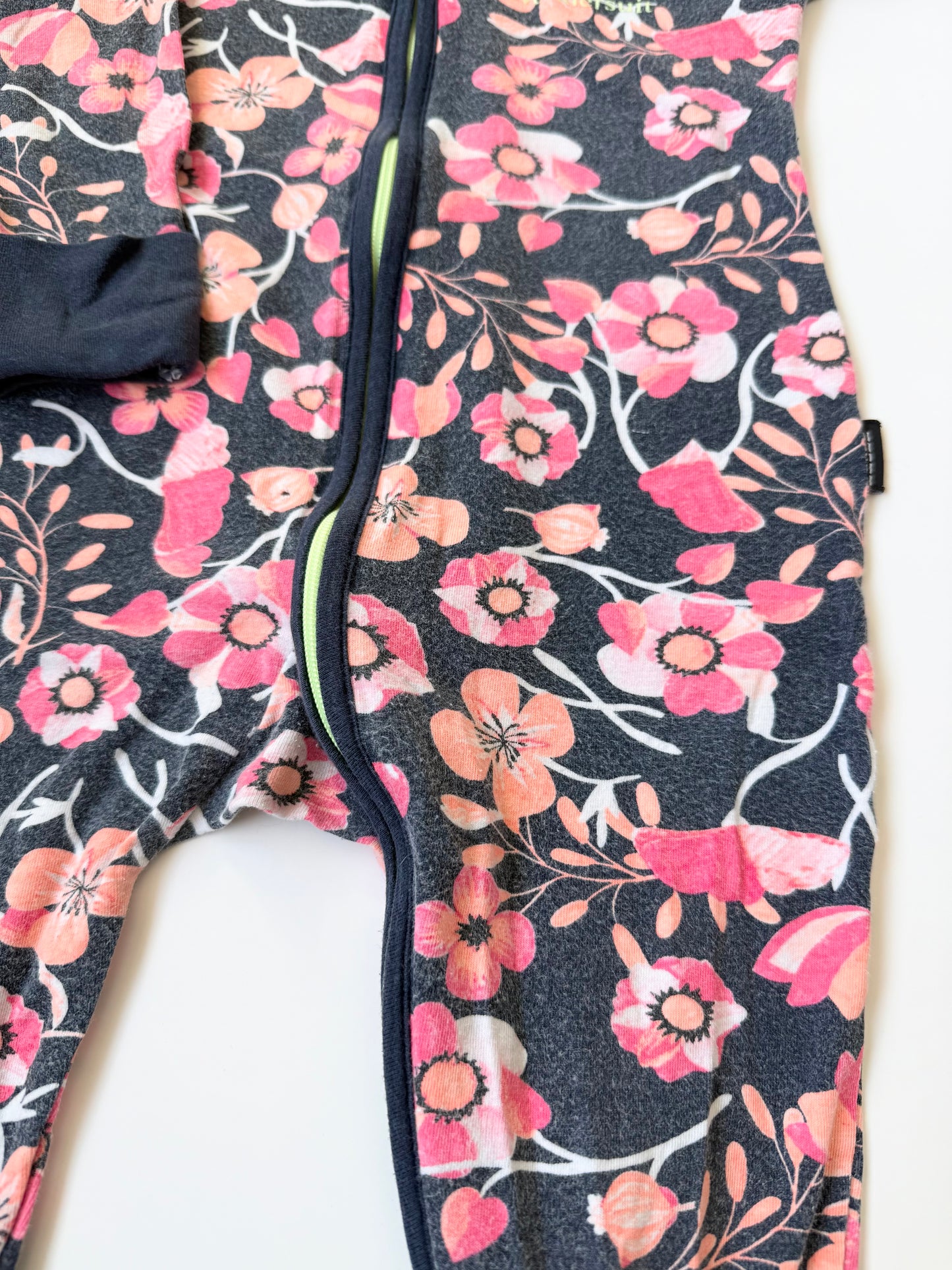 Bonds Wondersuit Blue & Pink Floral Sleeper Romper (6-12 Months)