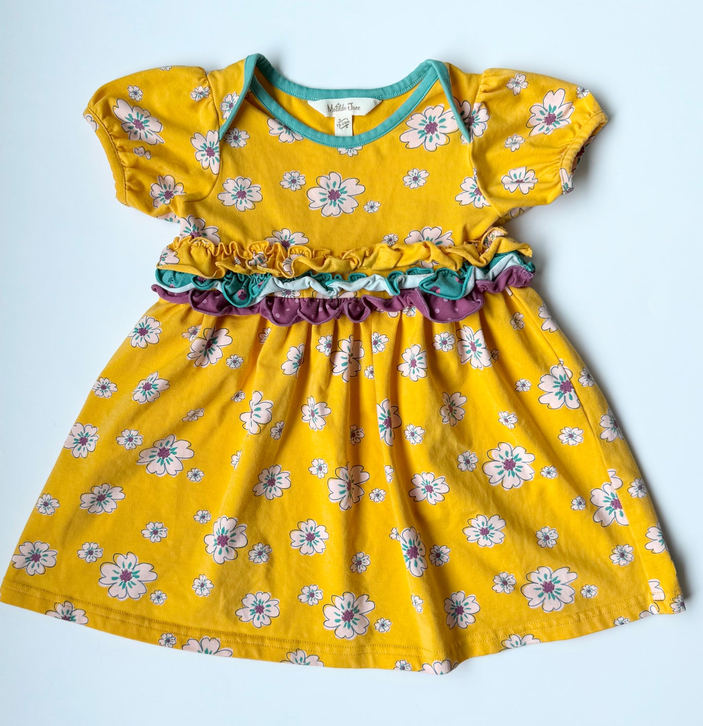 Matilda Jane Yellow Floral Ruffle Chest Short Sleeve Dress (18-24 Months)