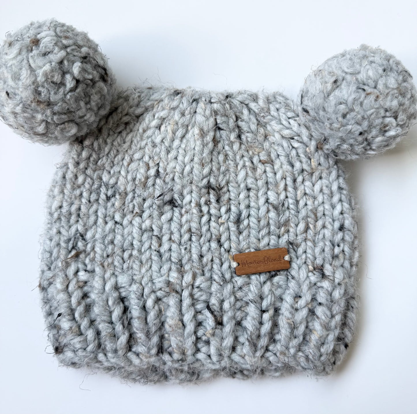 Mouton Blond Grey Knit Double Pom Beanie (0-12 Months)