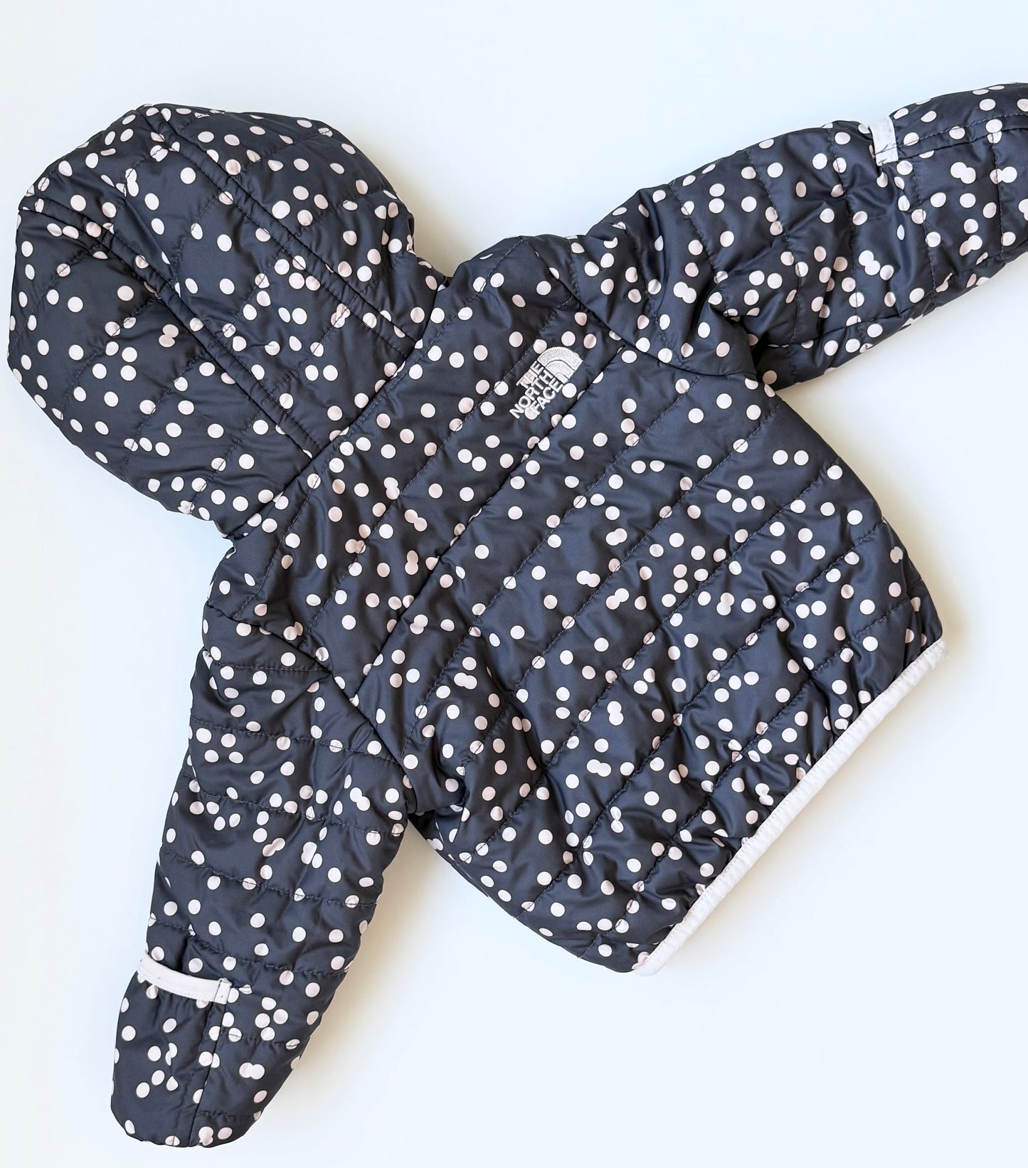 The North Face Perrito Black & Pink Polkadot Reversible Hooded Jacket (6-12 Months)