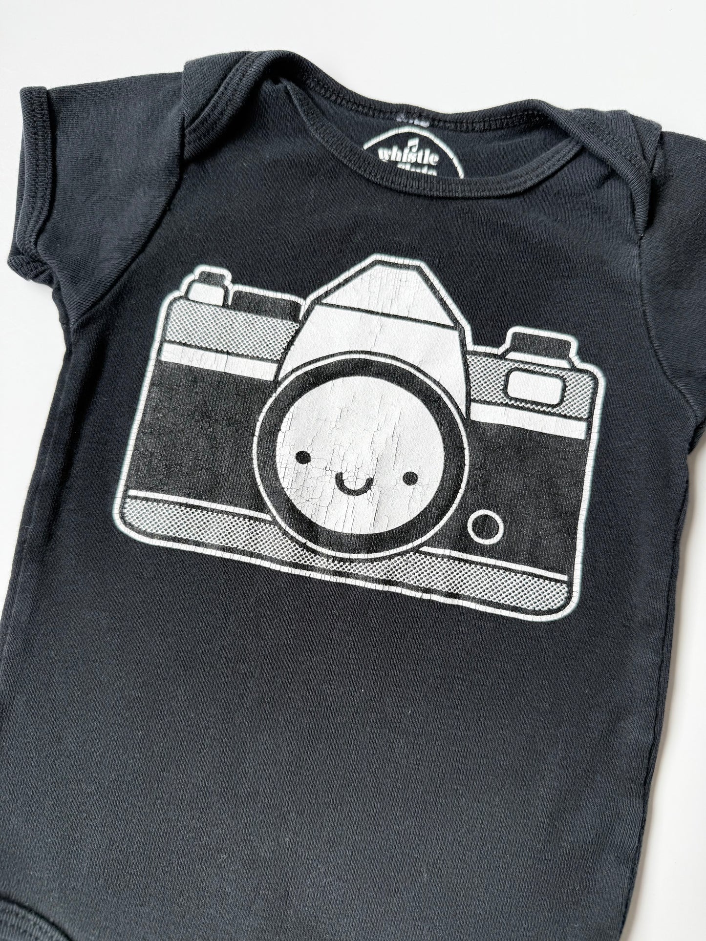 Whistle & Flute Black Camera T-Shirt Bodysuit (6-12 Months)
