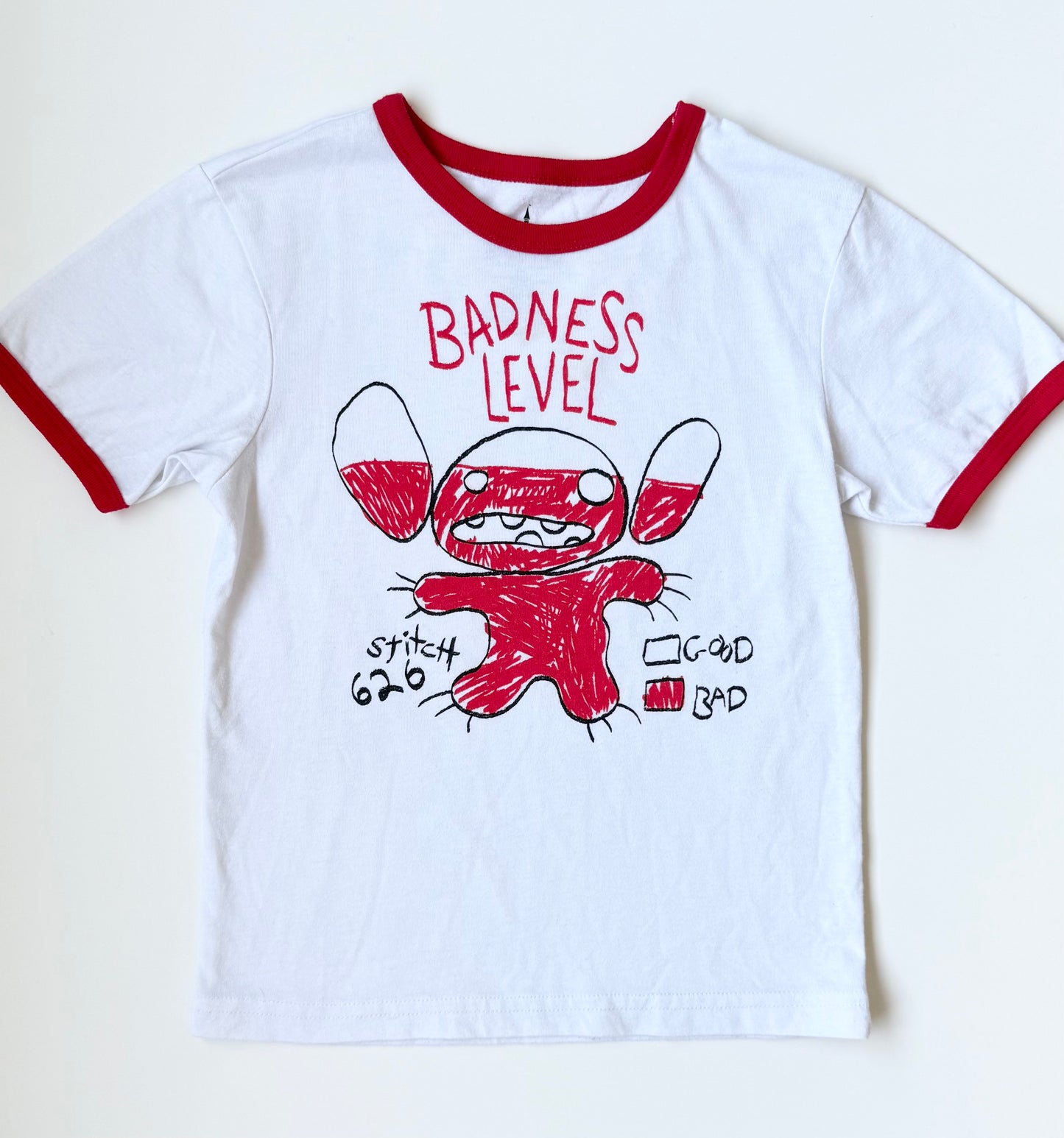Disney Parks Stitch “Badness Level” White & Red T-Shirt (6 Years)