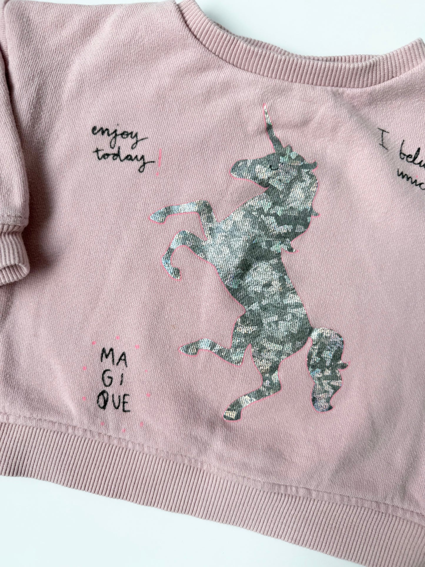 Zara Pink Sparkle Unicorn Crewneck Sweater (6-9 Months)