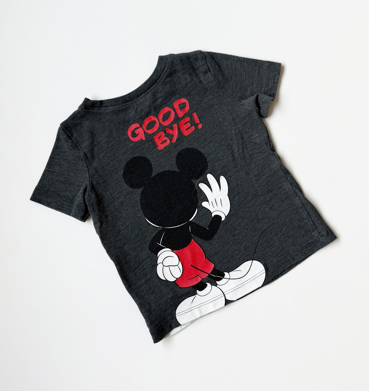 Old Navy Dark Grey Mickey “Hello Goodbye” T-Shirt (12-18 Months)