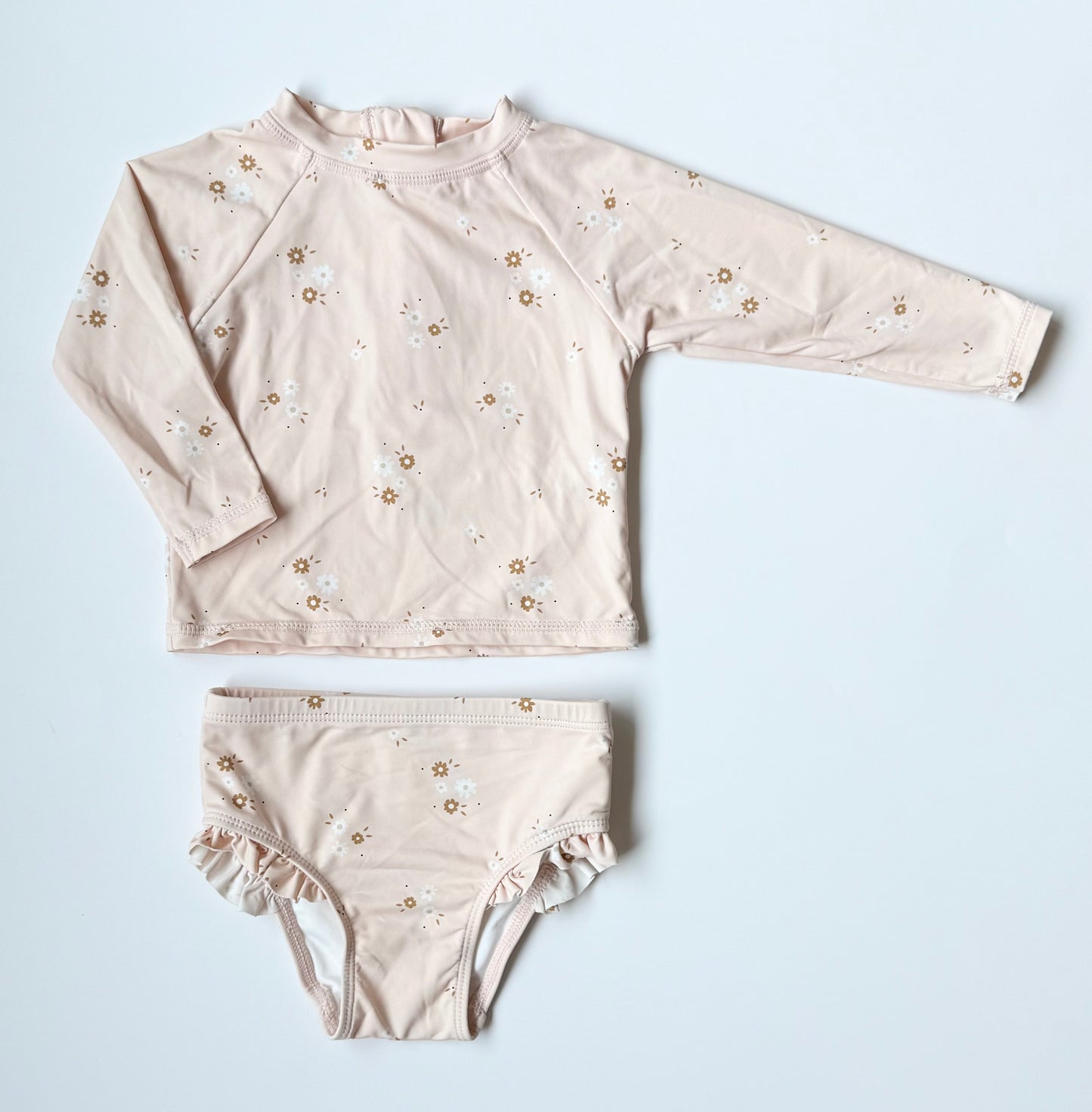 Firsts by Petit Lem Light Pink Floral Long Sleeve Two Piece Swimsuit (3-6 Months)