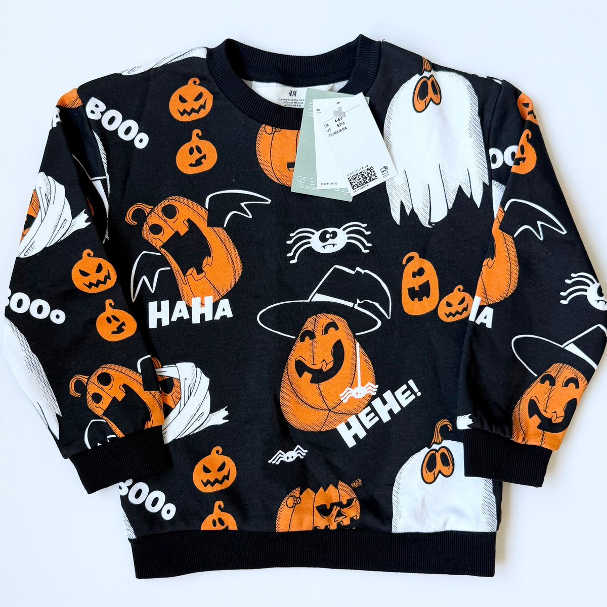 H&M Black & Orange Laughing Pumpkin Sweater - New (4-6 Years)