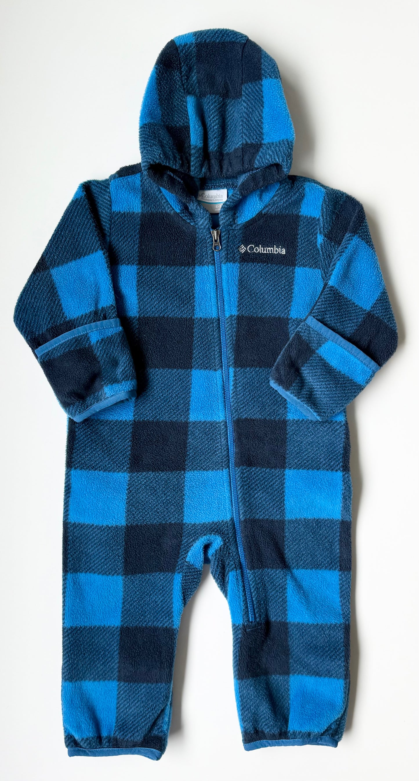 Columbia Blue Plaid Fleece Bunting Suit (6-12 Months)