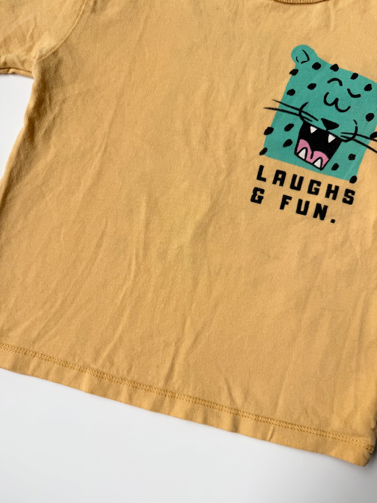 Zara Yellow & Green Tiger “Laughs & Fun” T-Shirt (3-4 Years)