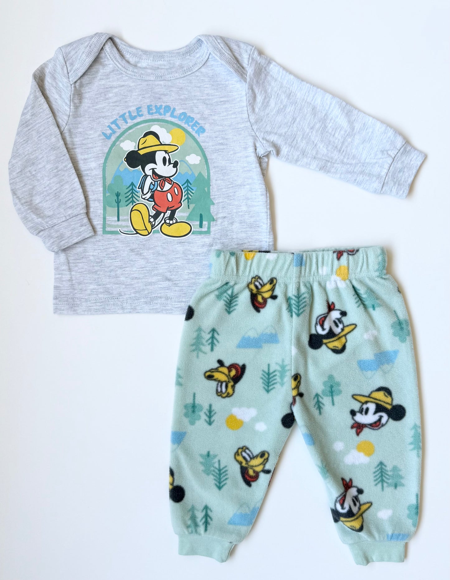 Disney Baby Mickey “Little Explorer” Long Sleeve & Fleece Pants Set (3-6 Months)