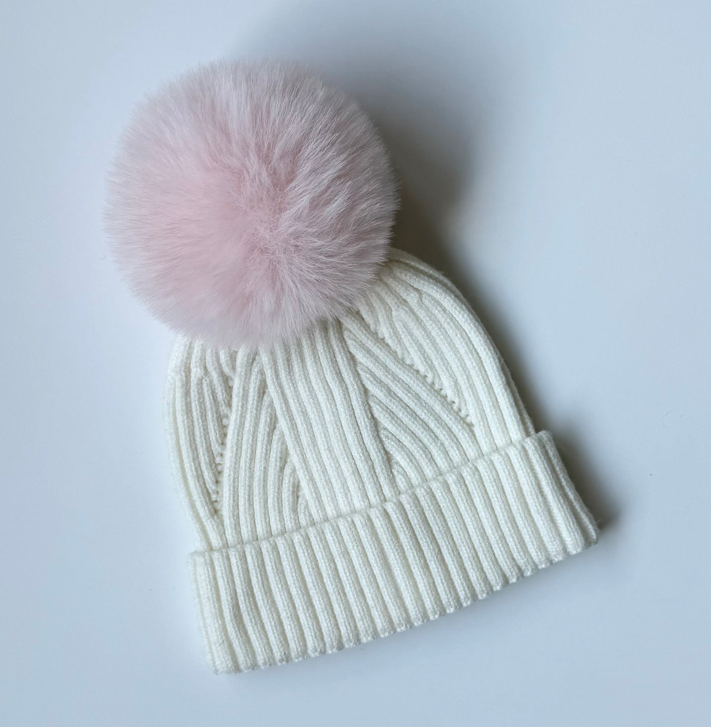 Somewhere Over The Rainbow White Knit & Pink Pom Toque (12-24 Months)