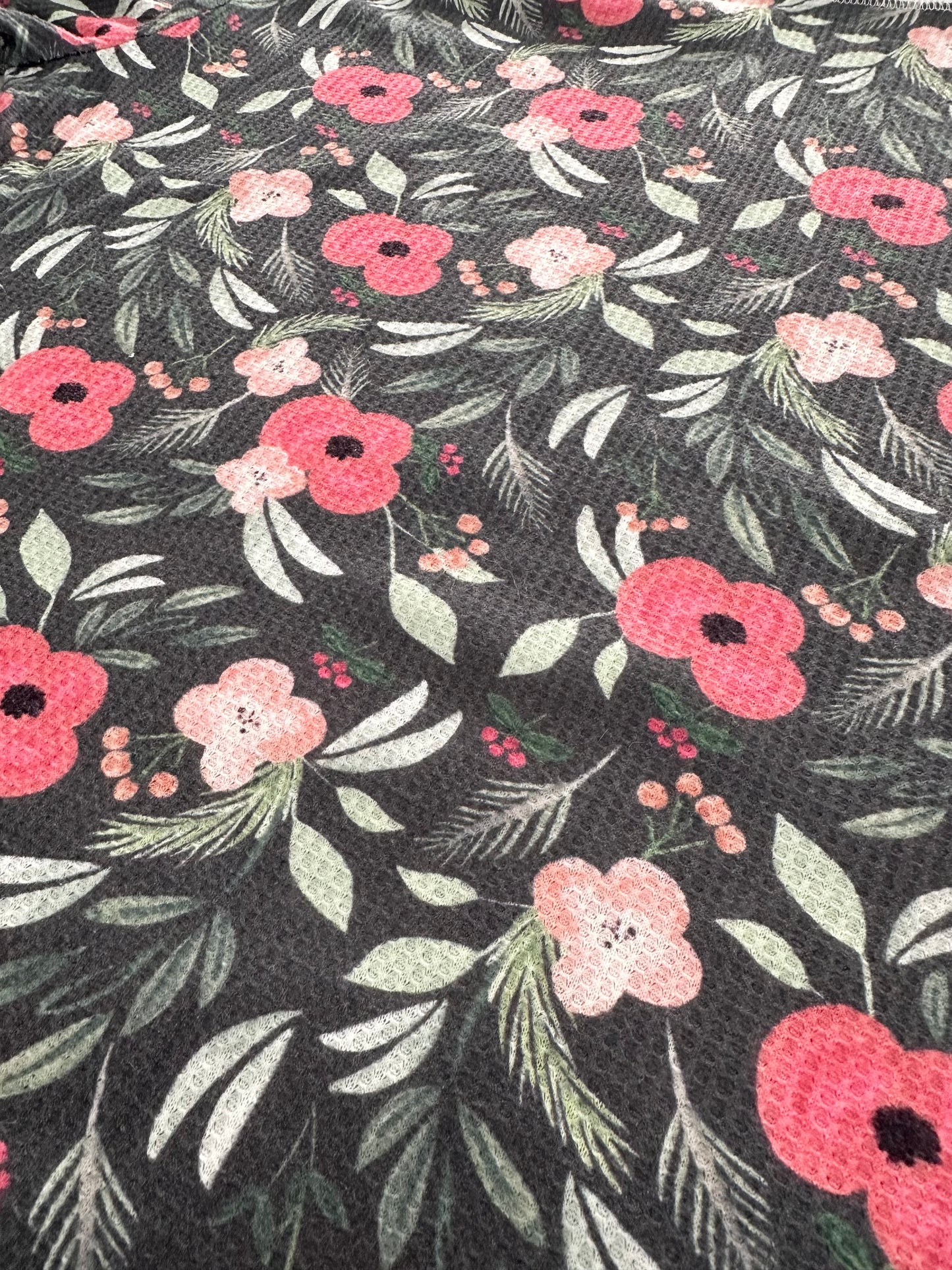 Women’s Mad Collection - Mad About Style Dark Green Floral Two Piece Long Sleeve & Pants PJ Set (Large)