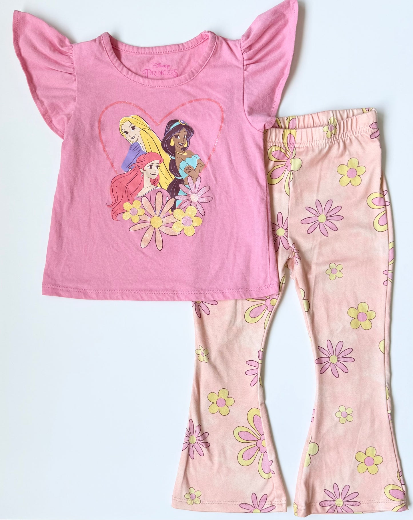 Disney Princess Pink Flutter Sleeve Top & Matching Orange Flowers Pants (4T)