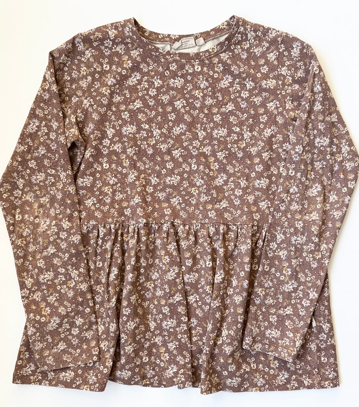 Wheat Brown Florals Peplum Long Sleeve (10 Years)