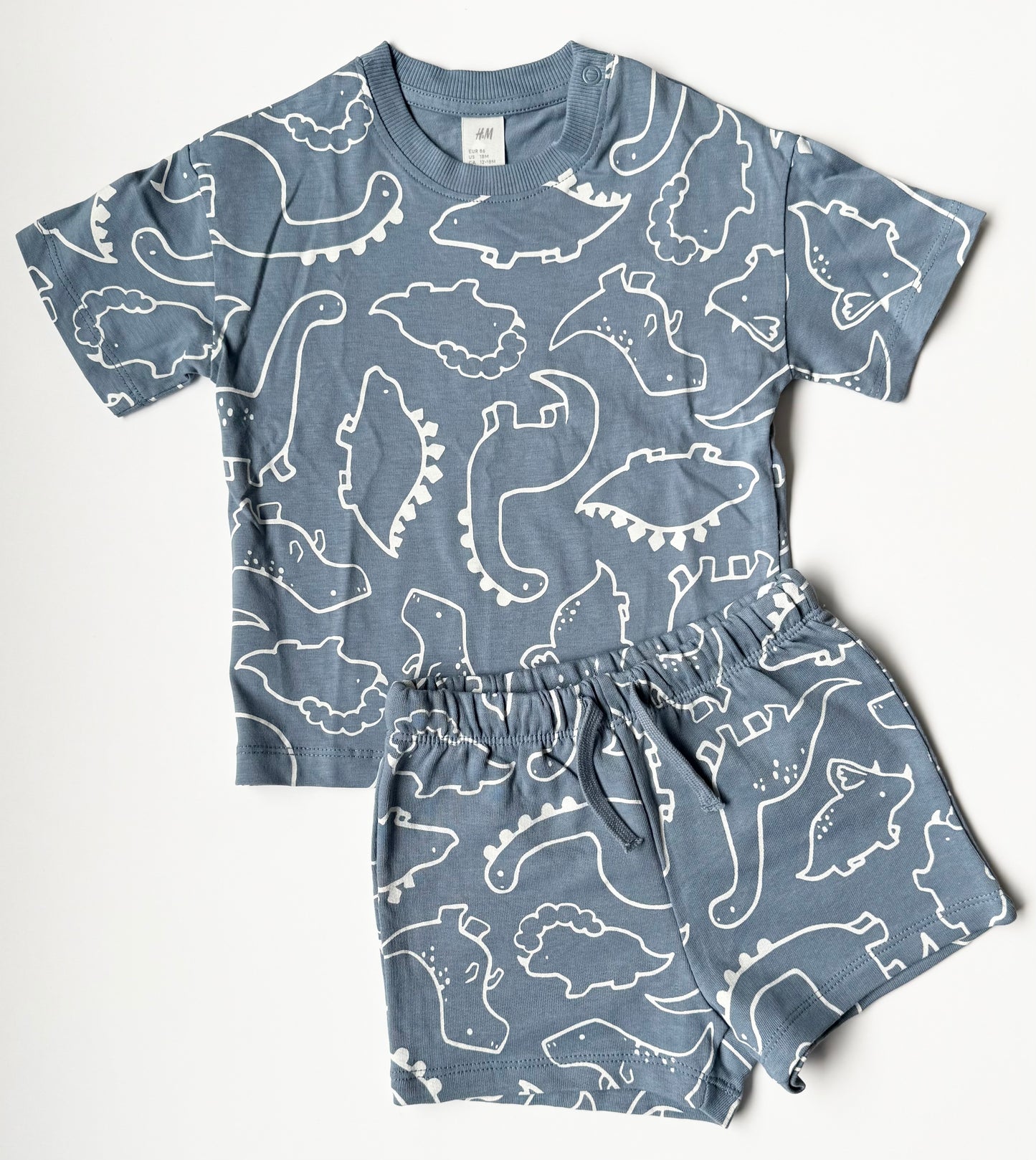 H&M Blue Dinosaurs T-Shirt & Shorts Matching Set - New (12-18 Months)