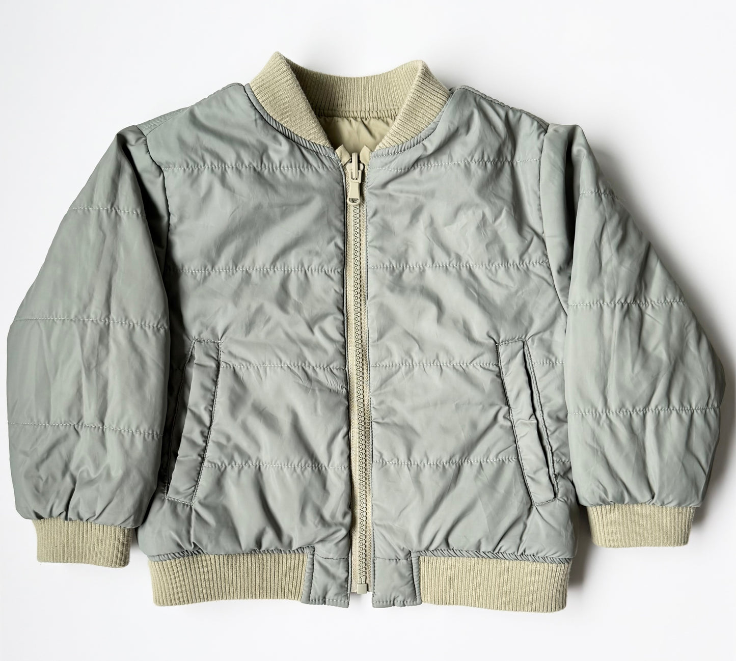 Zara Green Reversible Puffer Bomber Fall Jacket (18-24 Months)