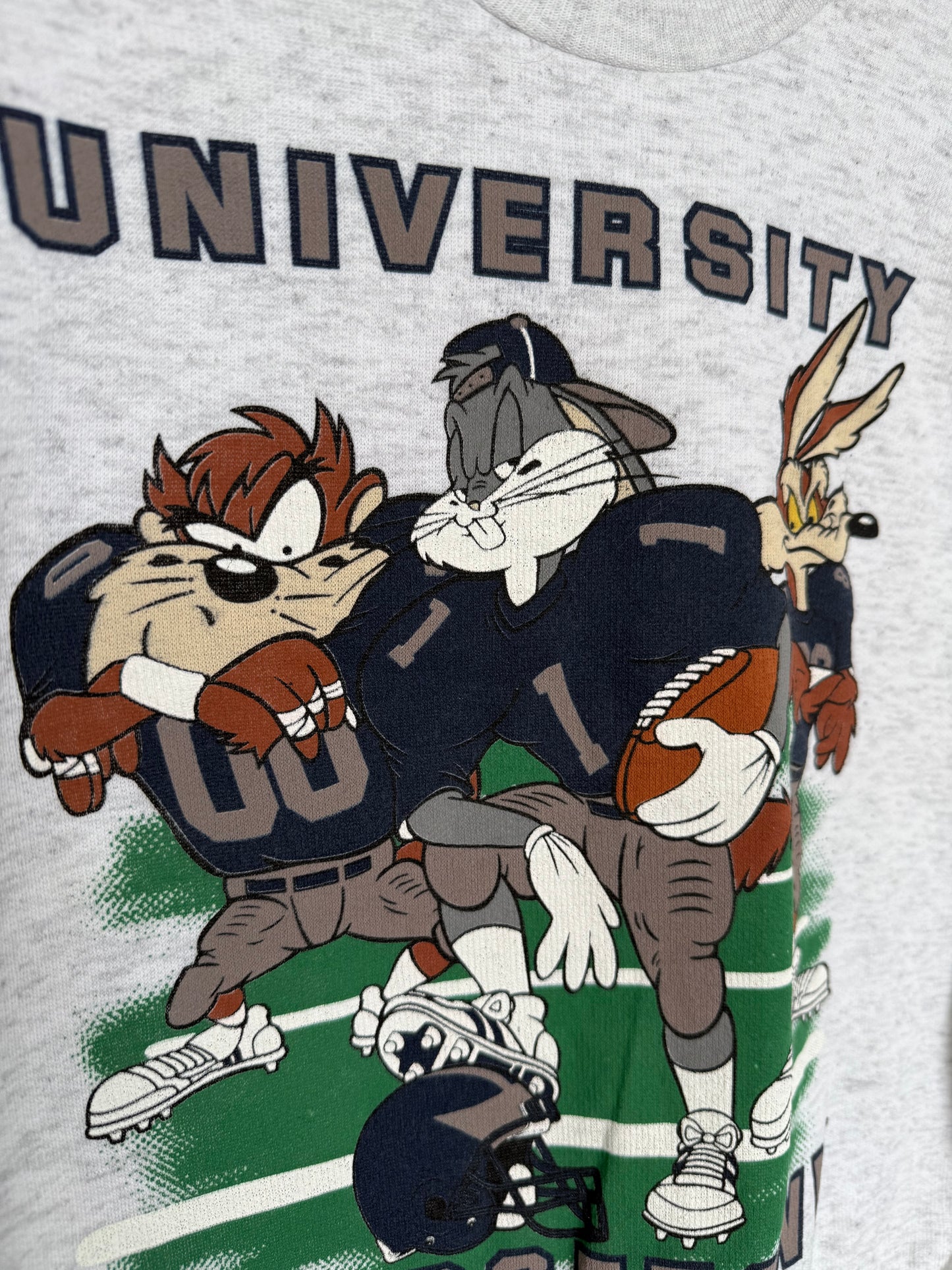 Vintage Youth Novel Teez Looney Tunes x University of Georgetown Grey Football Sweater (Medium)