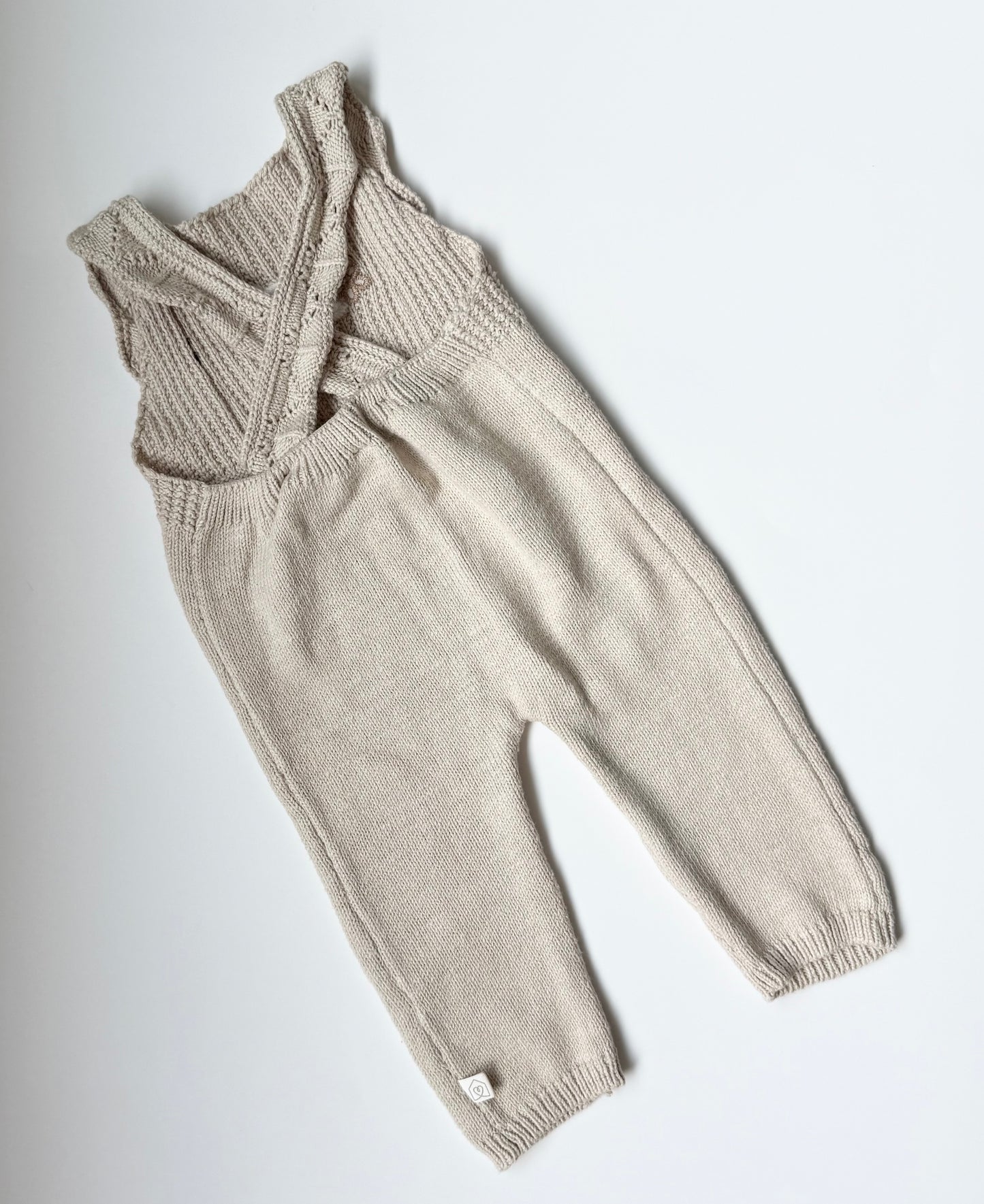 Snug Beige Knit & Embroided Flowers Tank Jumpsuit/Overalls (6-9 Months)