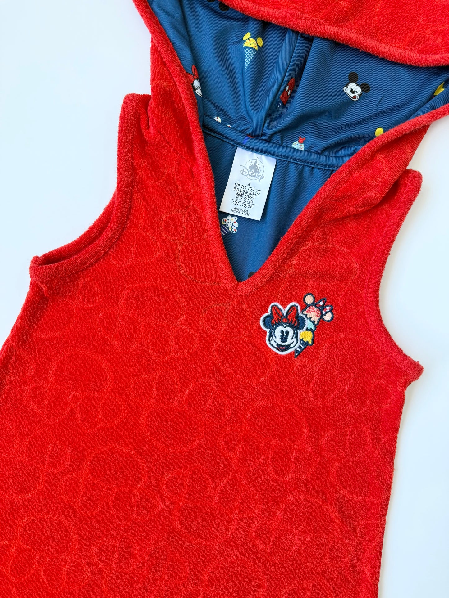 The Disney Store Red Minnie Mouse Sleeveless Hooded Terry Towel Dress (4T)
