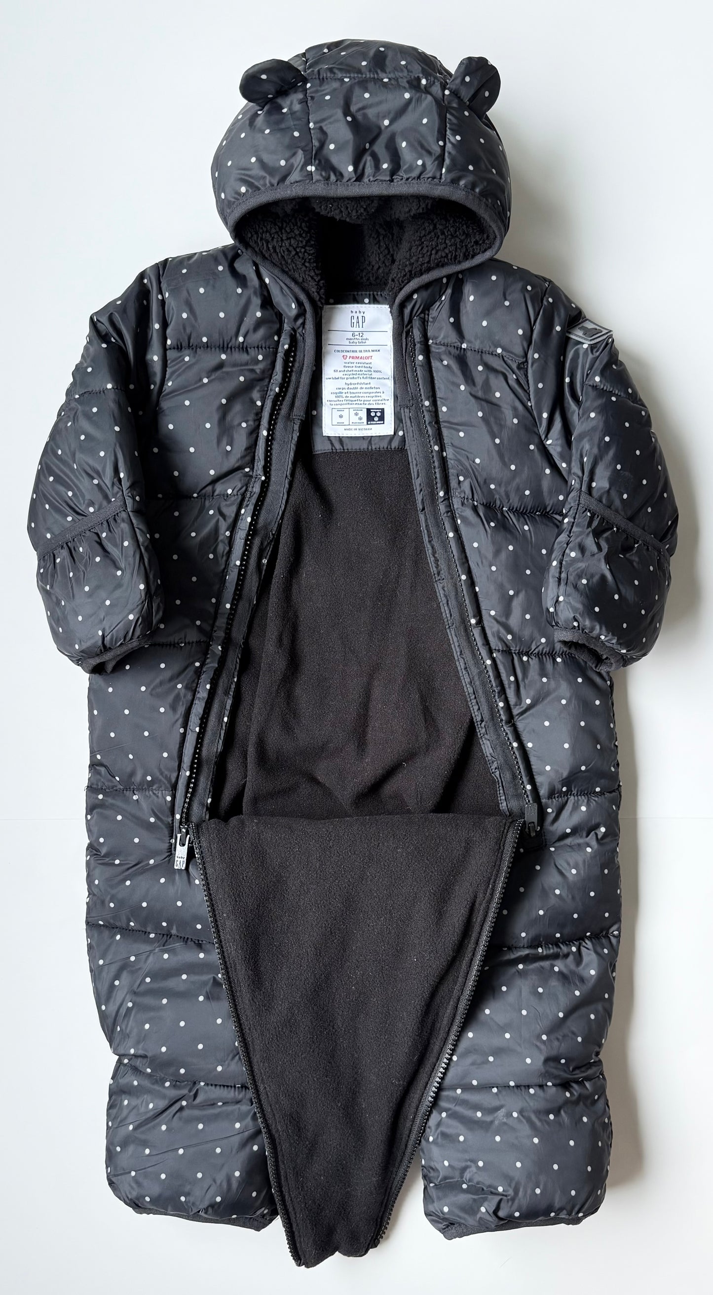 Baby Gap Black & White Polkadot Puffer Bunting Suit (6-12 Months)