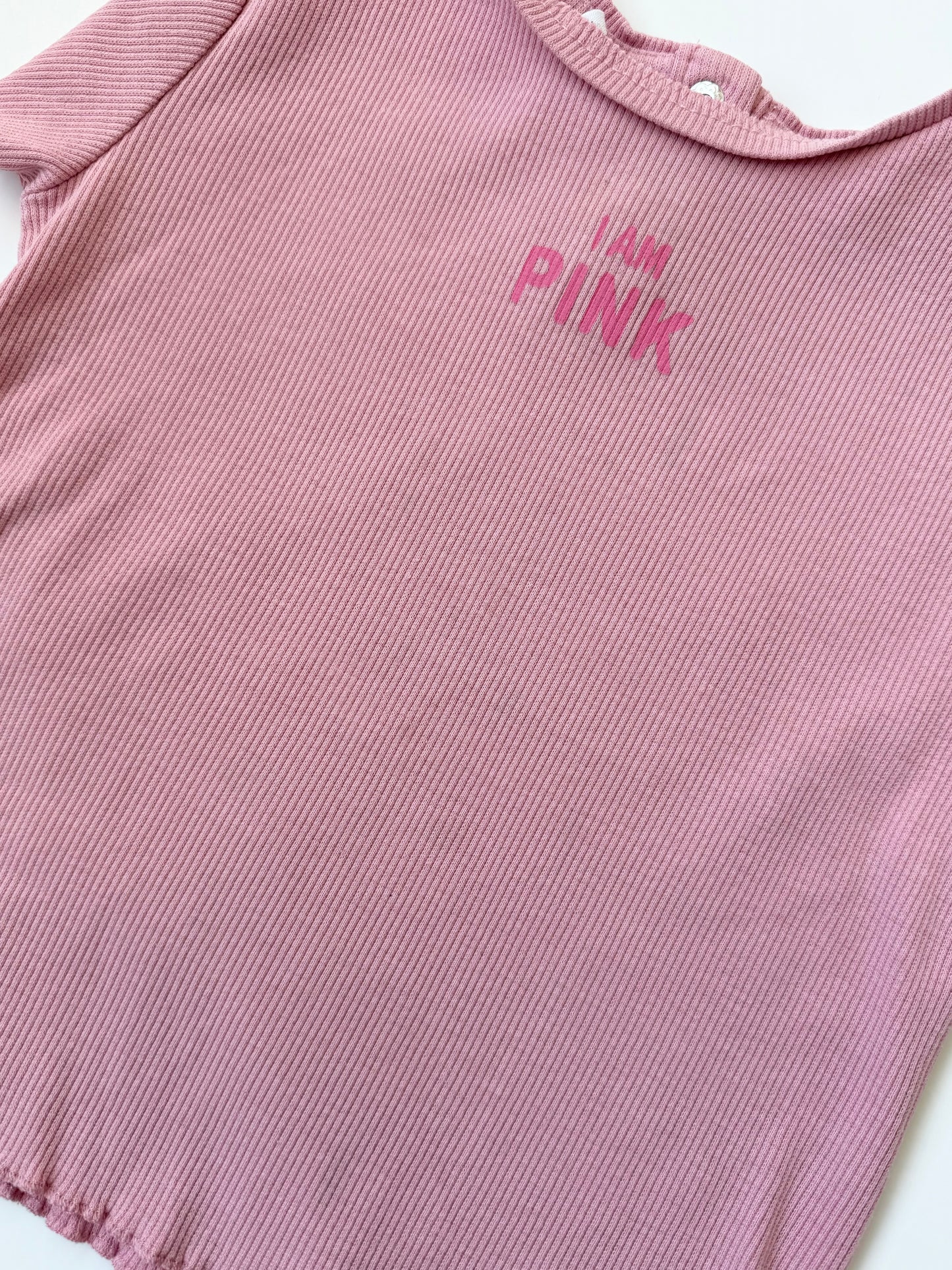 Zara Pink Ribbed “I Am Pink” Lettuce Hem T-Shirt (2-3 Years)
