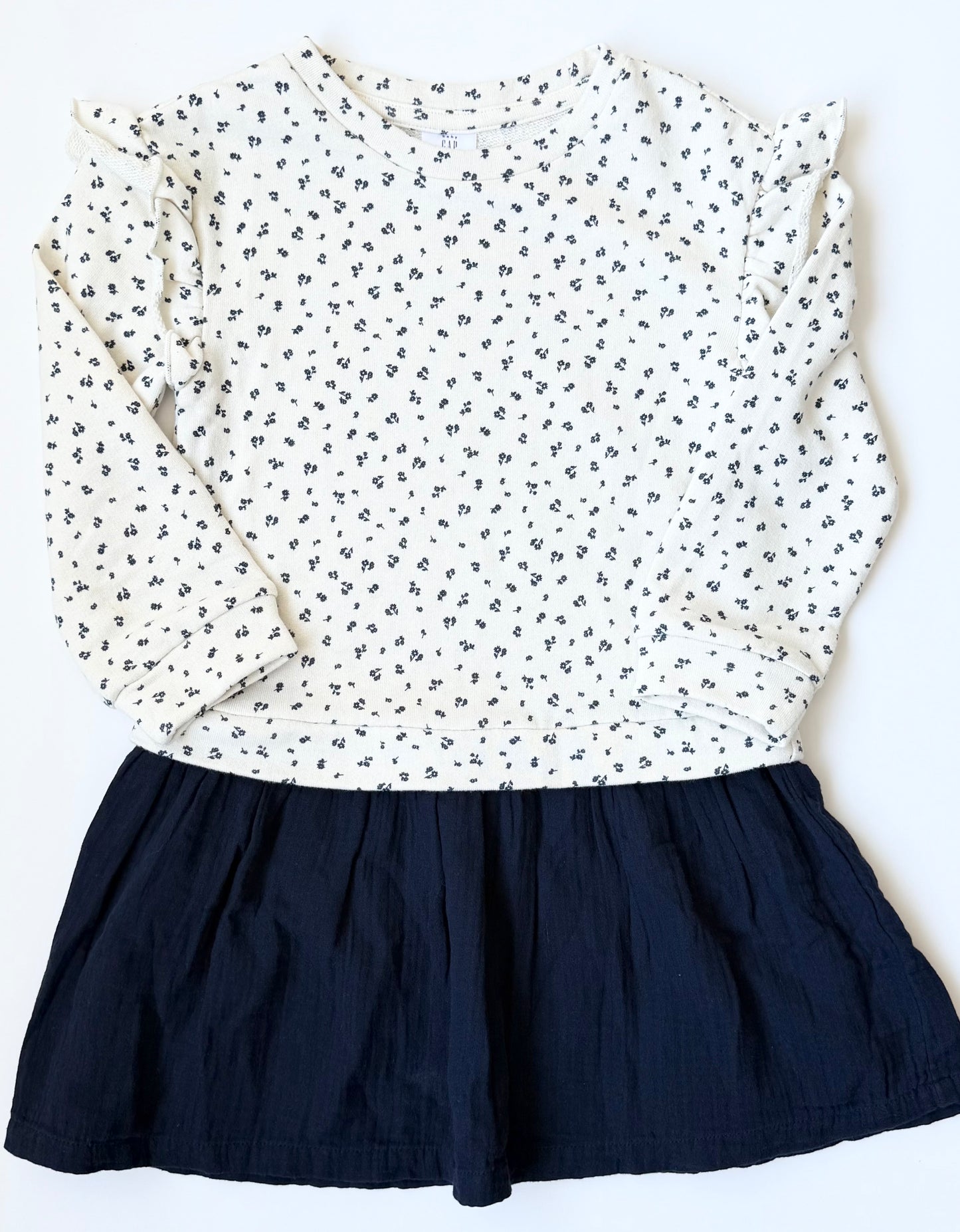 Baby Gap White & Navy Dainty Floral Sweater Dress (5 Years)