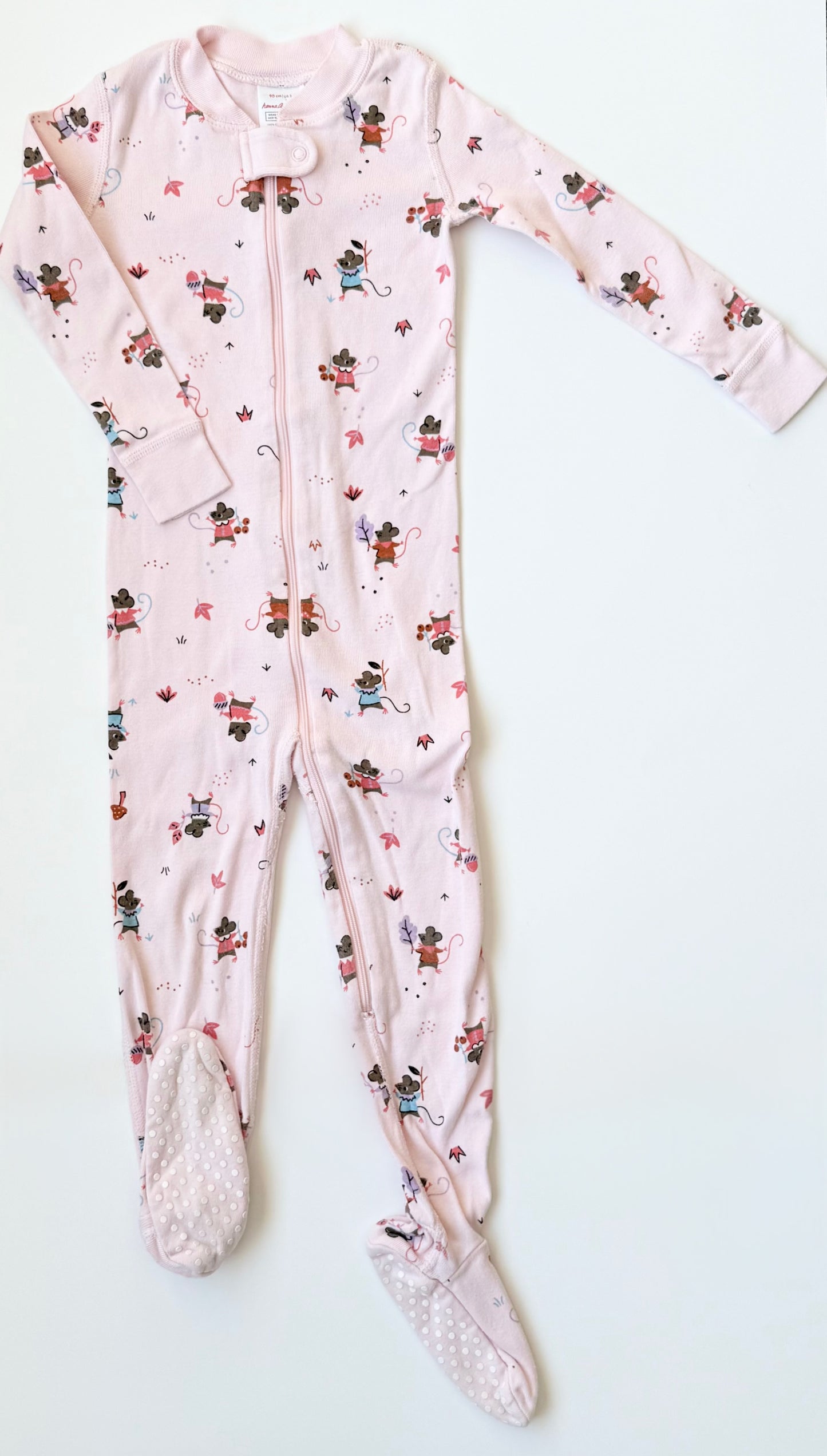 Hanna Andersson Light Pink Mice One Piece Footed Sleeper (3T)