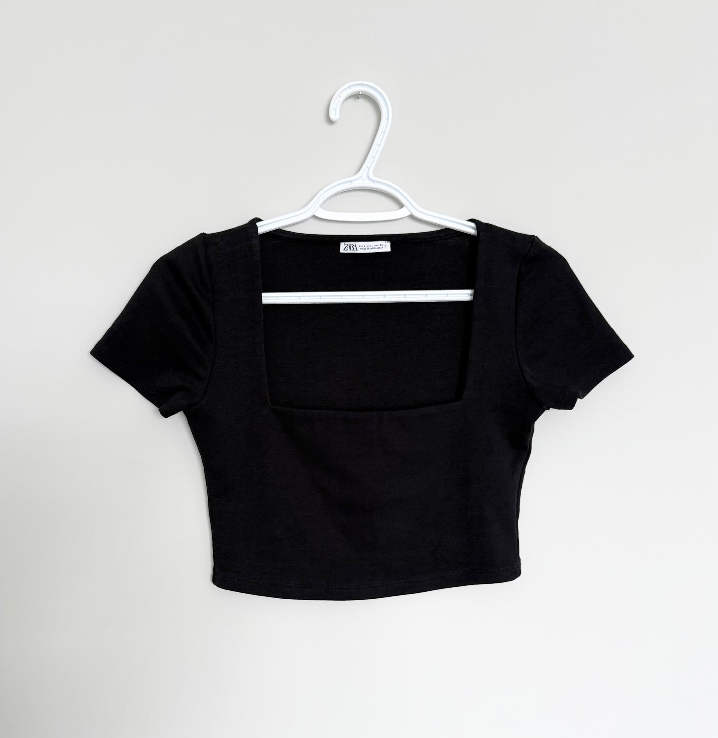Women’s Zara Black Square Neck Cropped Fitted Short Sleeve (Large)