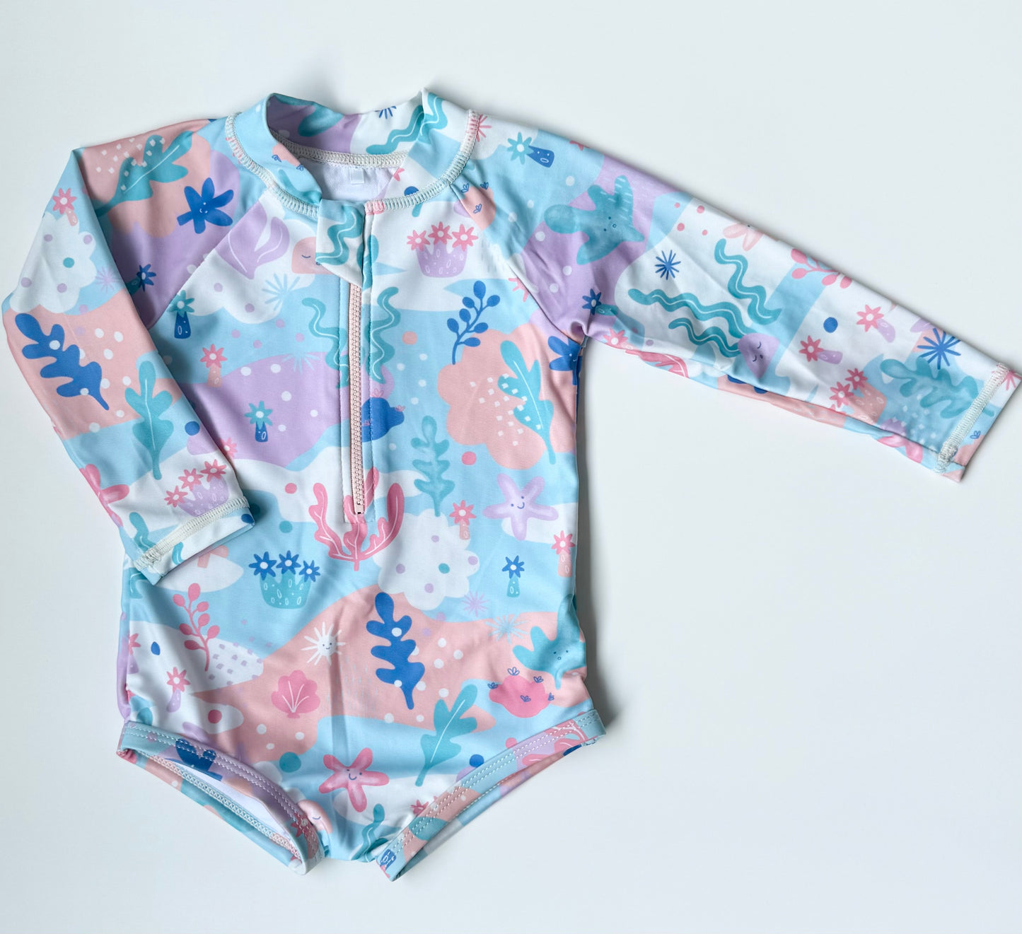 Little Green & Co Blue Under the Sea Long Sleeve One Piece Swimsuit (12-18 Months)