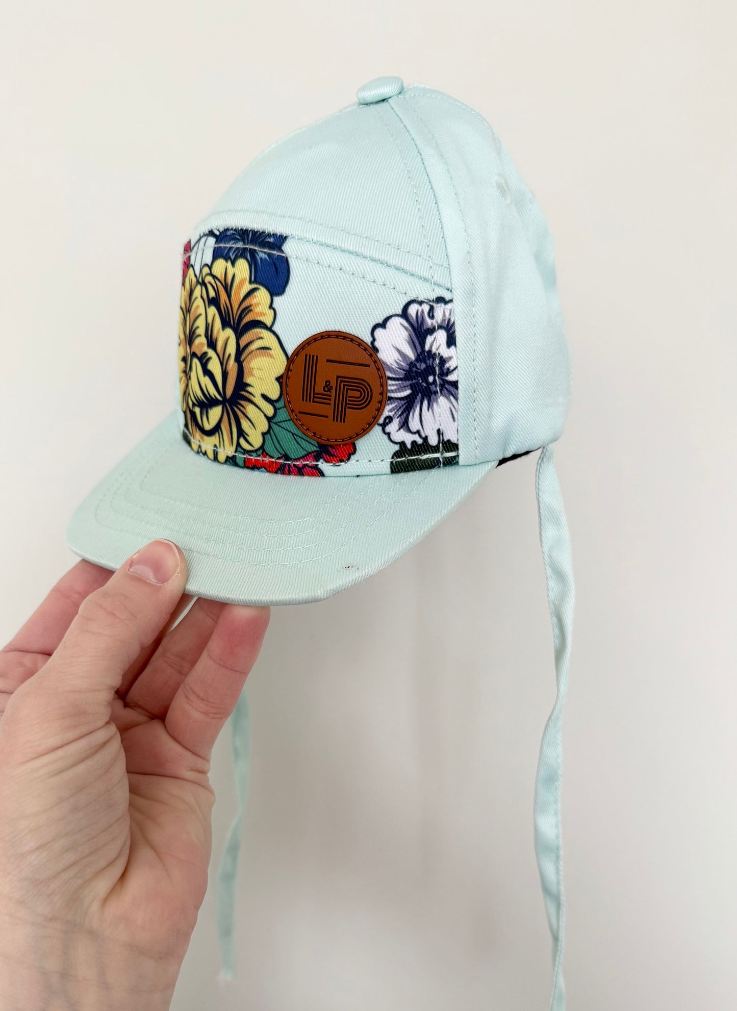 LP Apparel Light Blue Floral SnapBack Hat - Tie Up (0-6 Months)