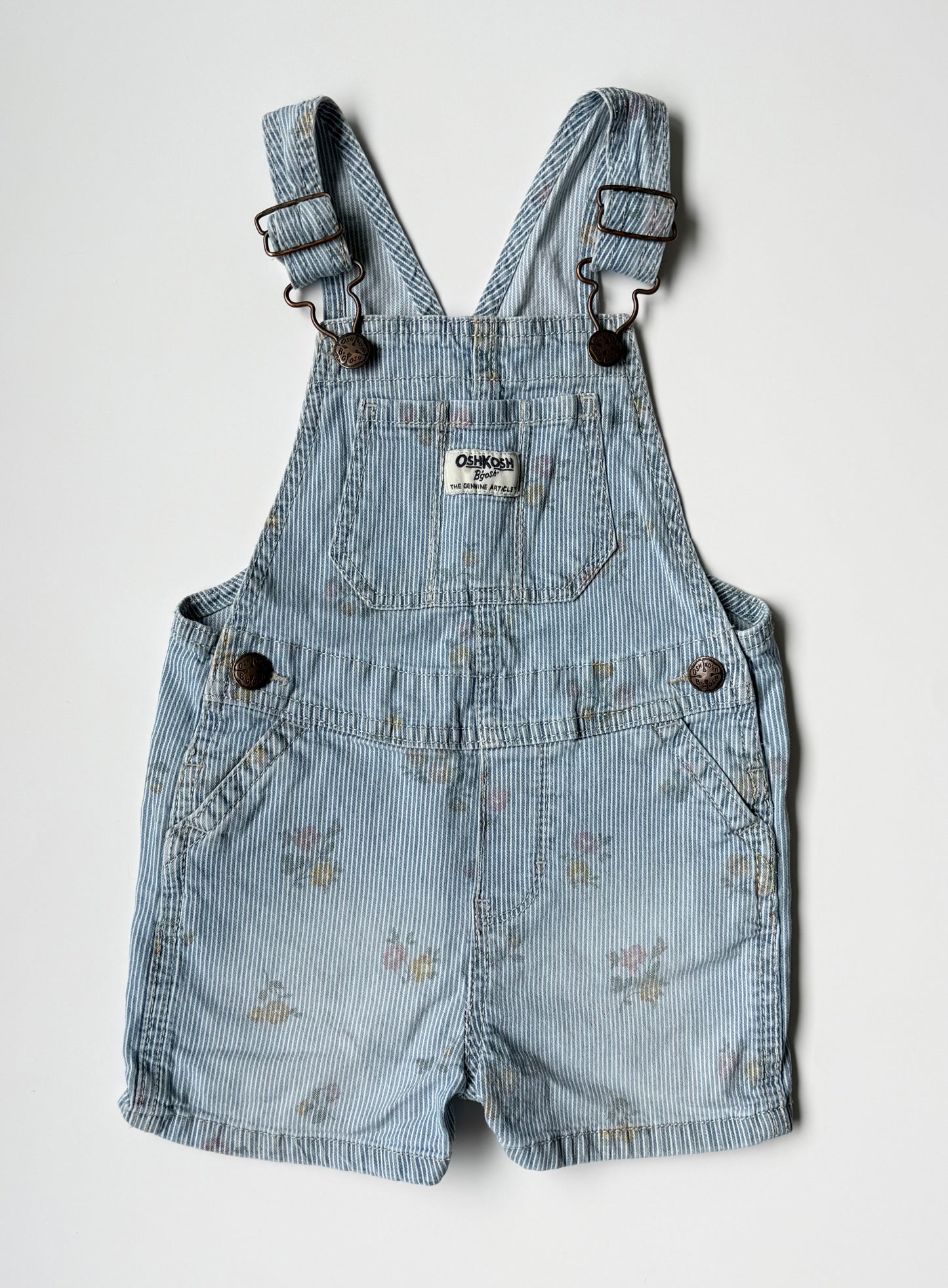 Oshkosh Blue Stripped Floral Shorty Overalls (2T)