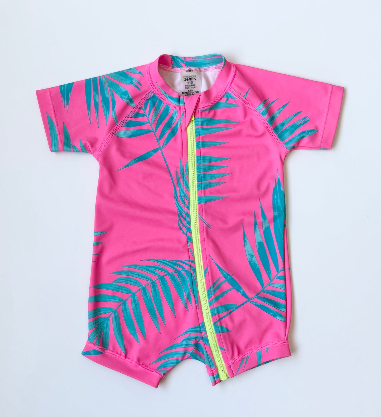 Bonds Hot Pink & Blue Leaves Short Sleeve/Bottoms Rashguard Swimsuit (3-6 Months)