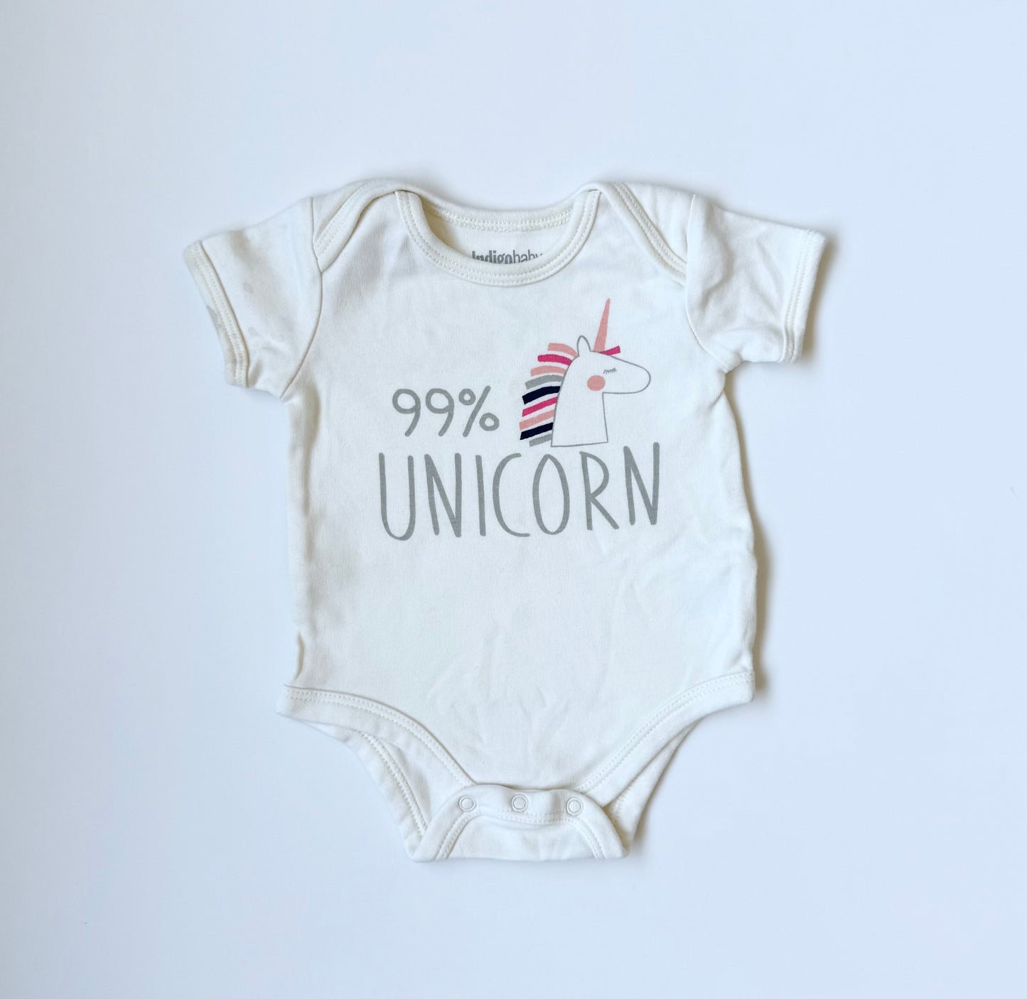 Indigo Baby White “99% Unicorn” Short Sleeve Bodysuit (0-3 Months)