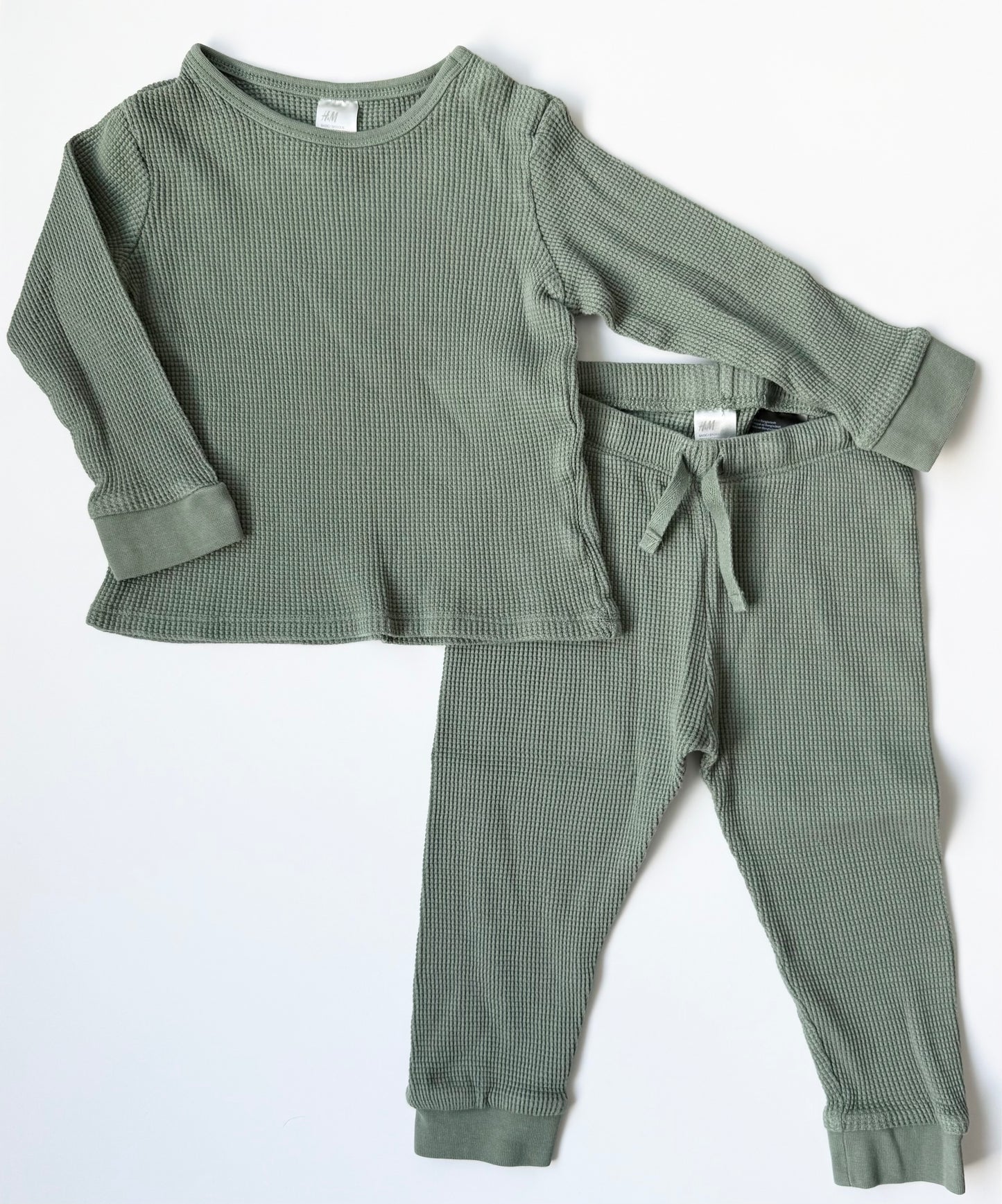 H&M Green Waffled Long Sleeve & Pants Set (18-24 Months)