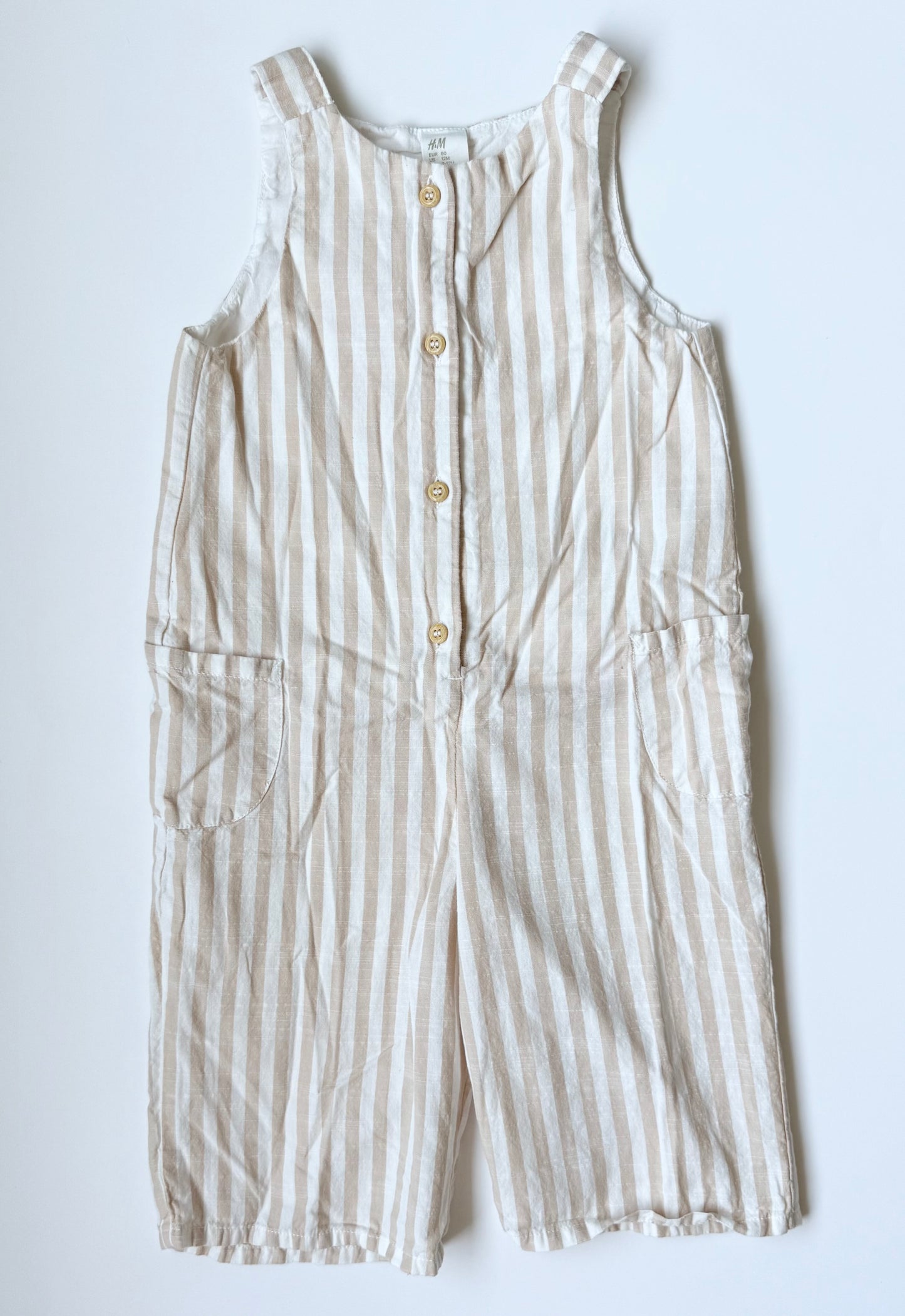 H&M Beige & White Stripped Sleeveless Jumpsuit (9-12 Months)