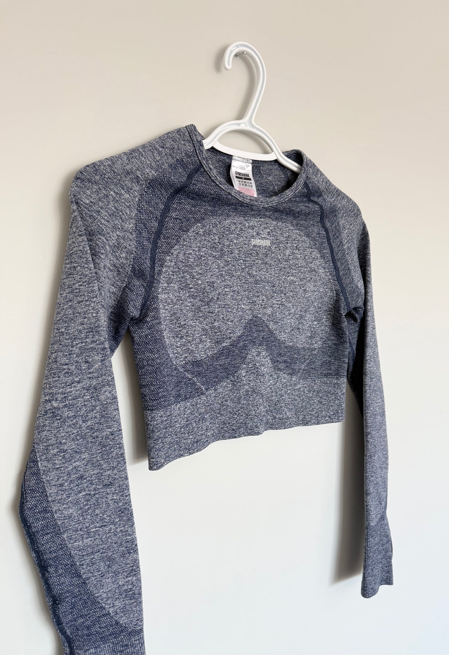 Women’s Gymshark Flex Long Sleeve Crop Top in Navy Marl (Medium)